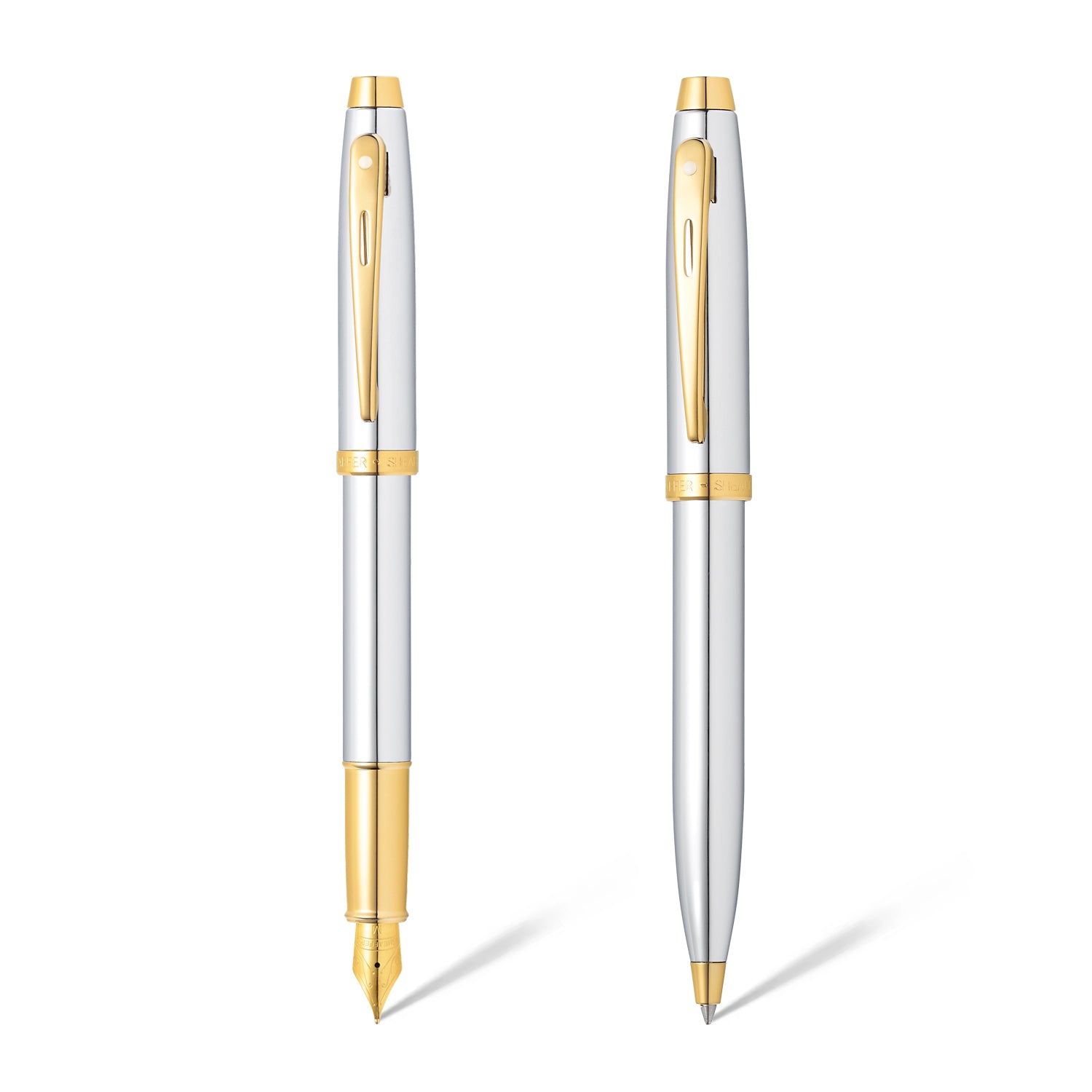 Sheaffer® Gift Set ft. Bright Chrome S100 9340 with Gold Tone Trim as Set of 2 pens - Ballpoint Pen & Fountain pen (M)