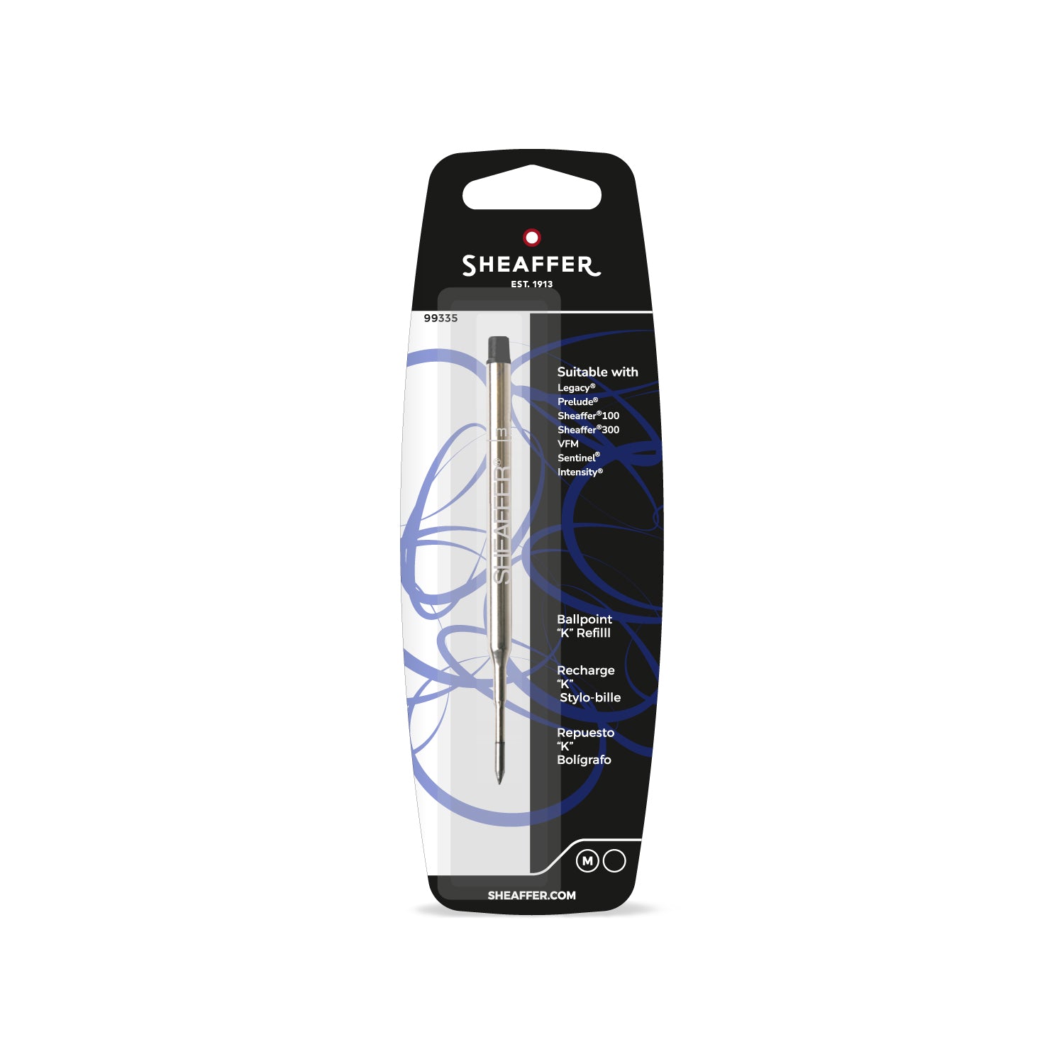 Sheaffer® Ballpoint Refill "K" Style - Black Medium - Blister Card
