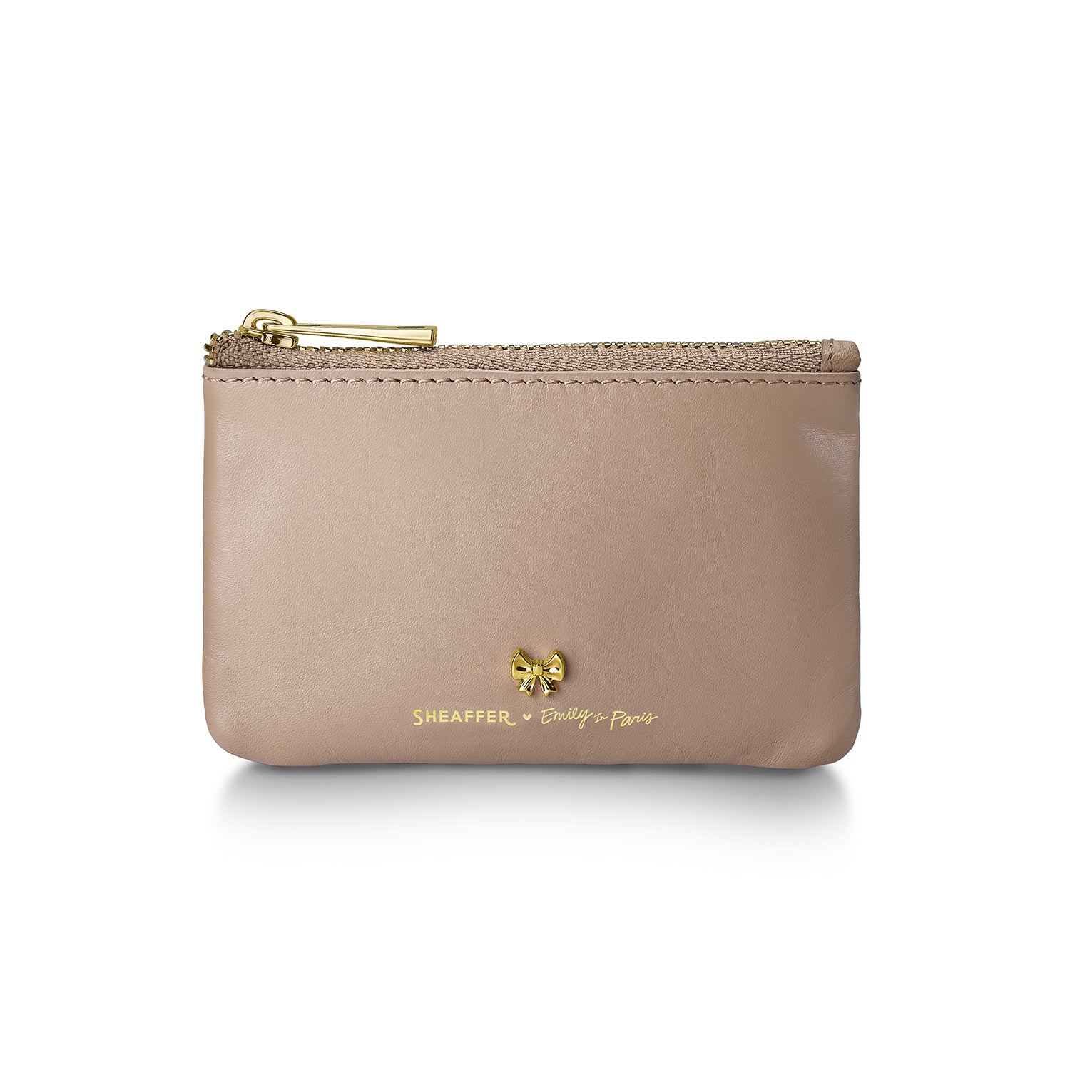 Sheaffer Emily in Paris Full-Grain Leather Zipped Key Fob Pouch with Bow-Shaped Emblem - Taupe