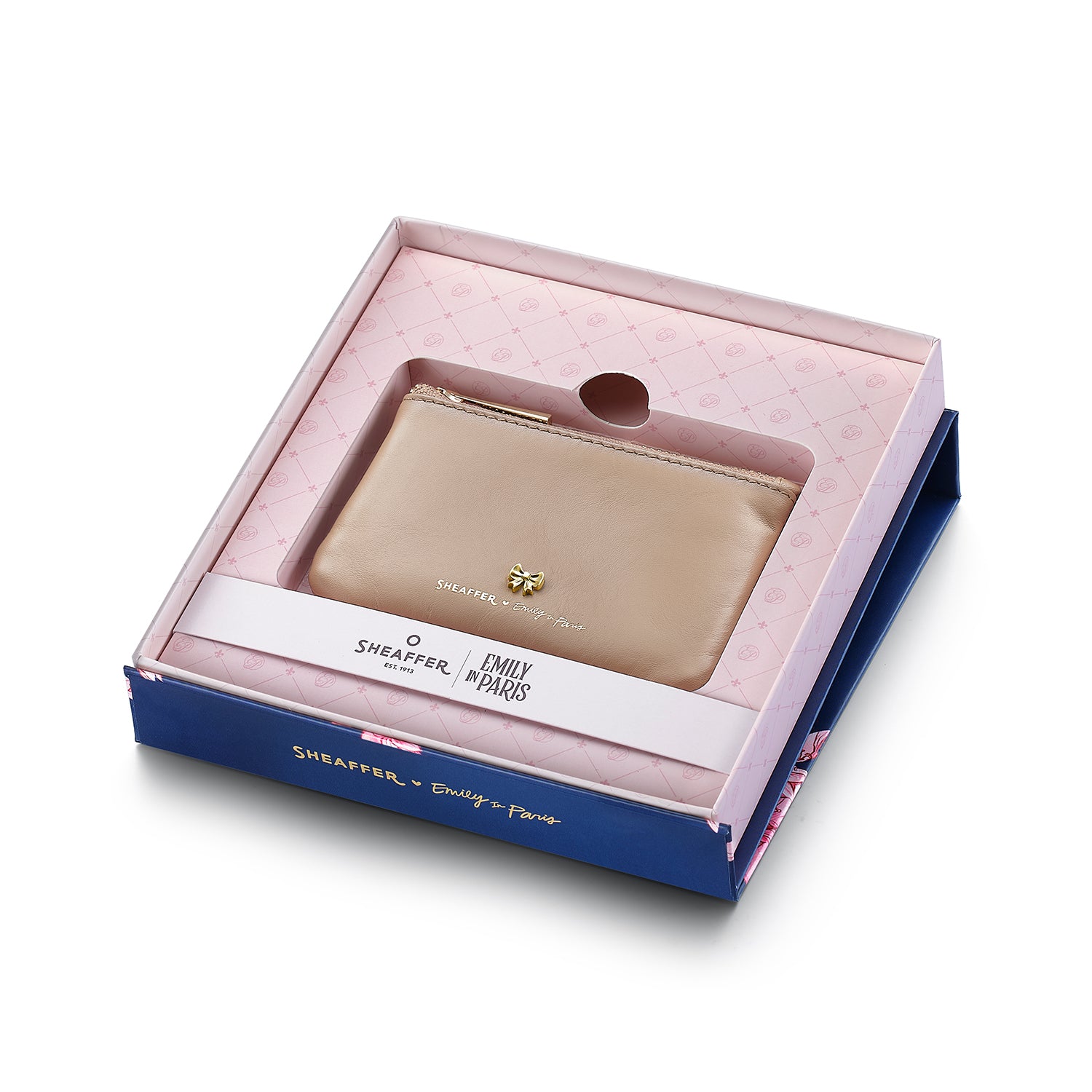 Sheaffer Emily in Paris Full-Grain Leather Zipped Key Fob Pouch with Bow-Shaped Emblem - Taupe