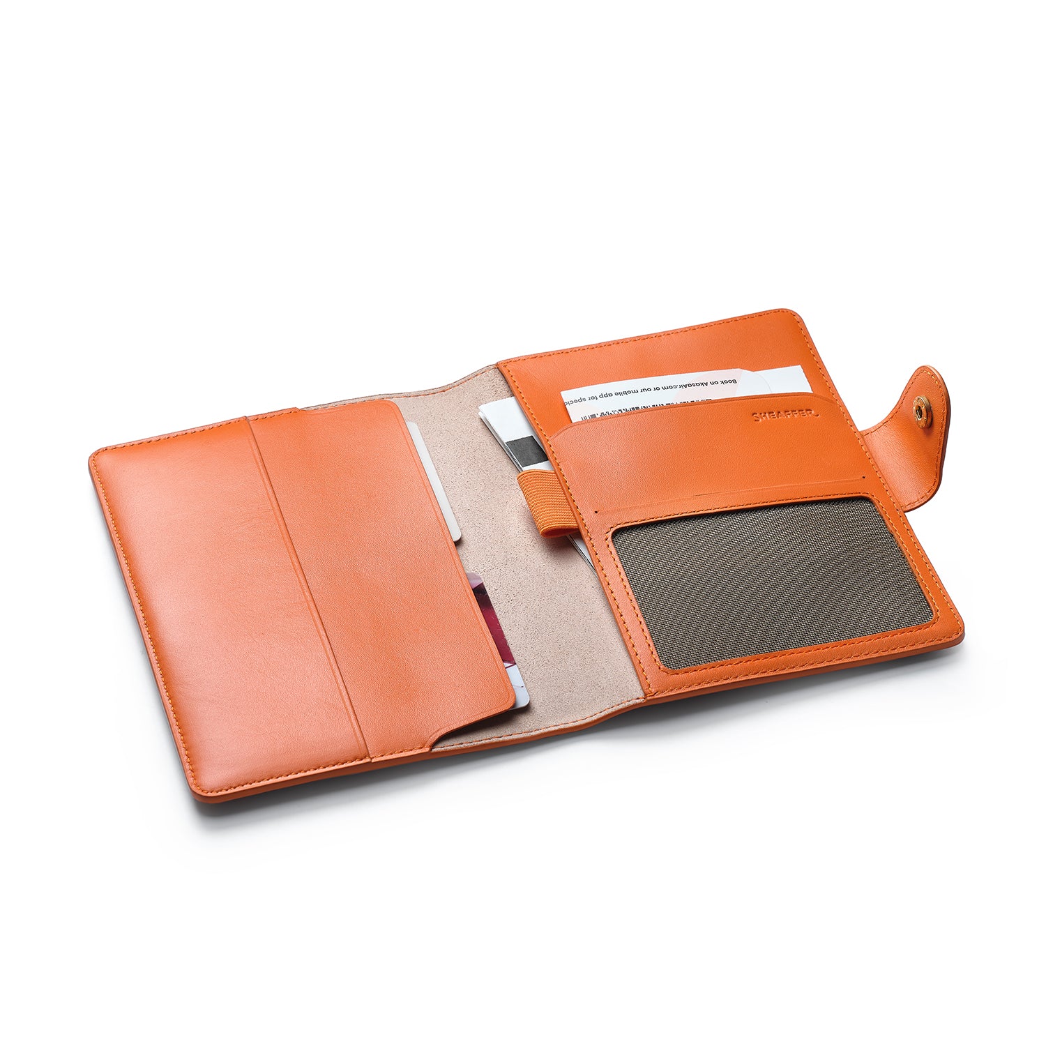 Sheaffer Emily in Paris Full-Grain Leather Passport Case with Pen Loop and Heart-Shaped Emblem - Orange