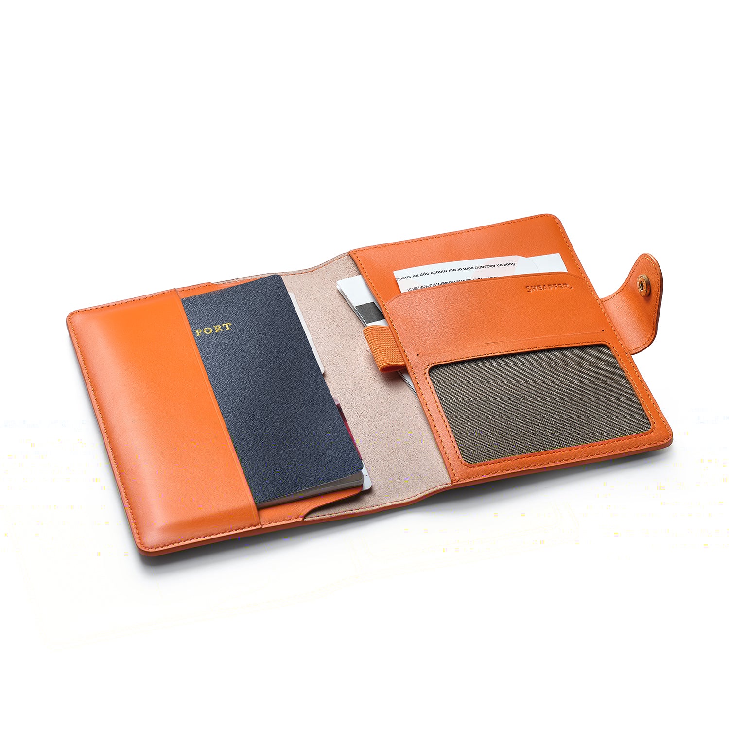 Sheaffer Emily in Paris Full-Grain Leather Passport Case with Pen Loop and Heart-Shaped Emblem - Orange