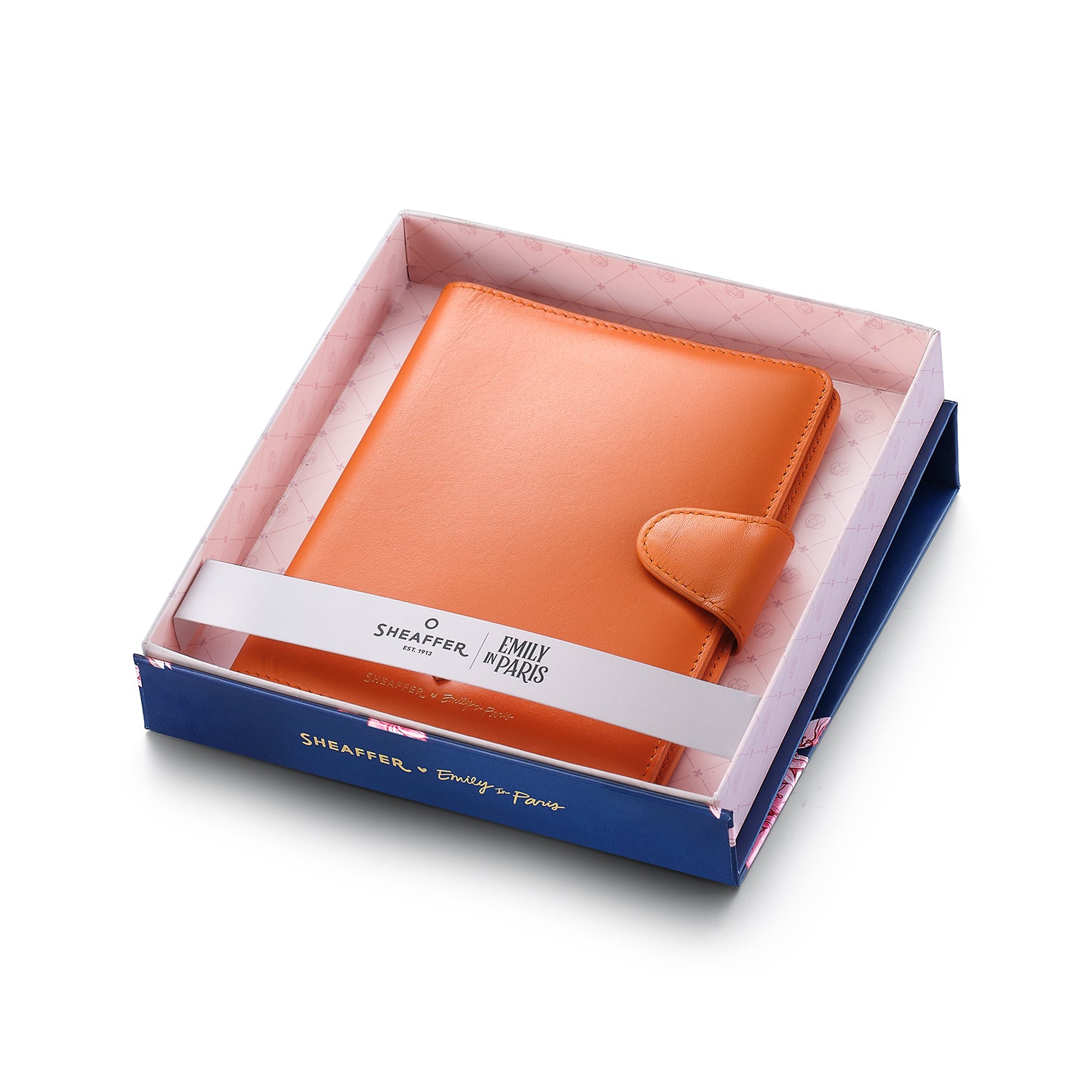 Sheaffer Emily in Paris Full-Grain Leather Passport Case with Pen Loop and Heart-Shaped Emblem - Orange