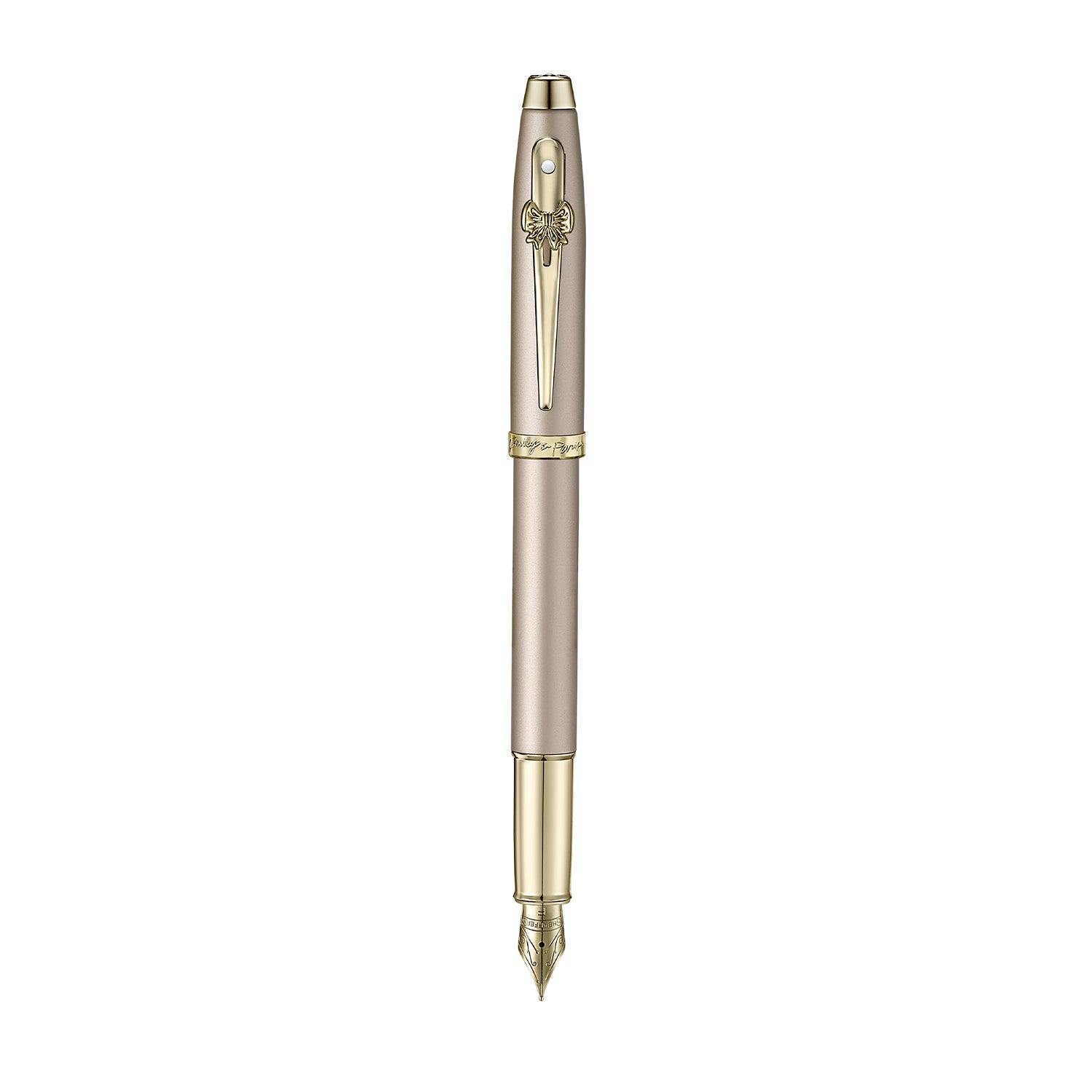 Sheaffer 100 Emily in Paris 9377 Champagne Gold Fountain Pen with Champagne Gold Trims and Bow-Shaped Clip Emblem (Fine)