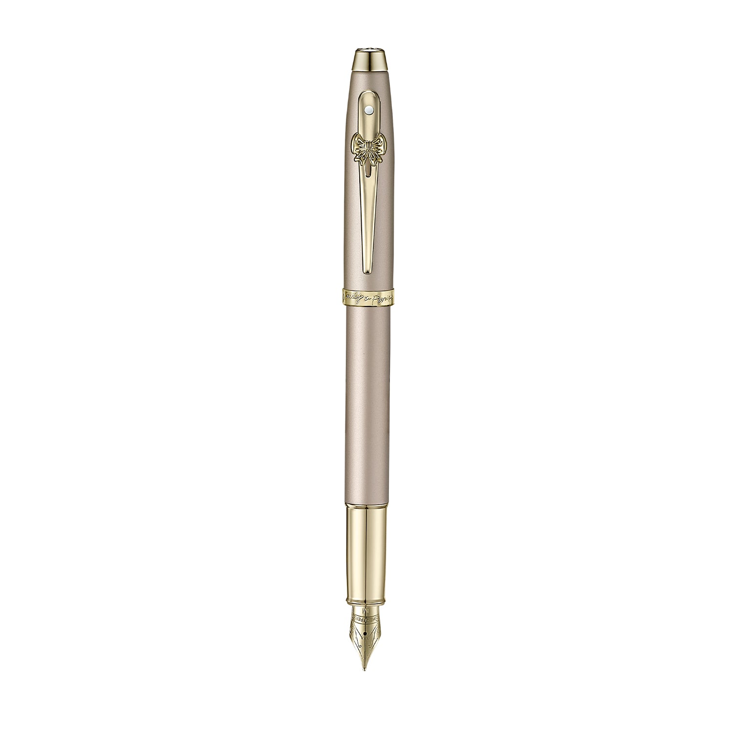 Sheaffer 100 Emily in Paris 9377 Champagne Gold Fountain Pen with Champagne Gold Trims and Bow-Shaped Clip Emblem (Medium)