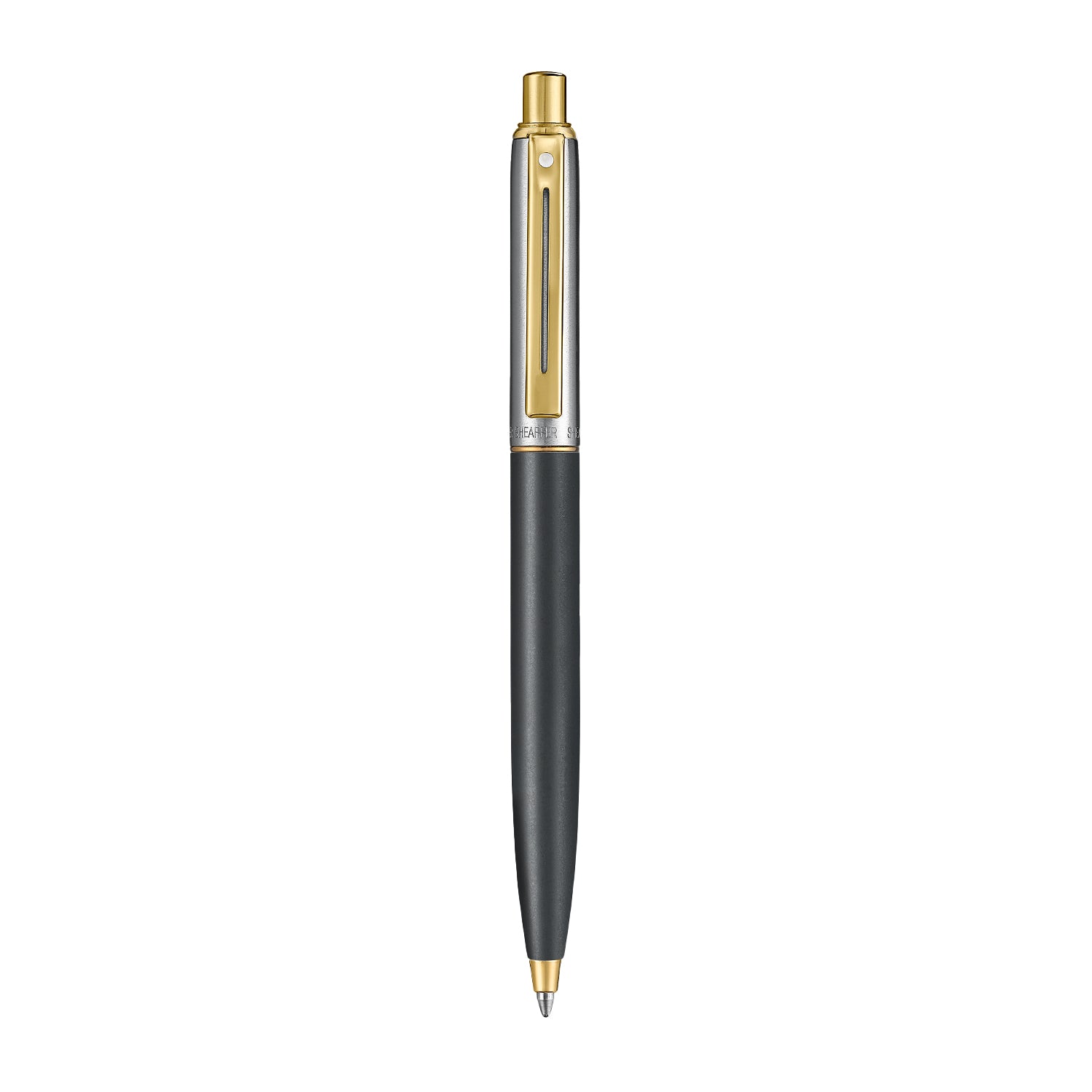 Sheaffer Sentinel Metal 334 Matte Black Barrel and Brushed Chrome Cap Ballpoint Pen with Gold Trims