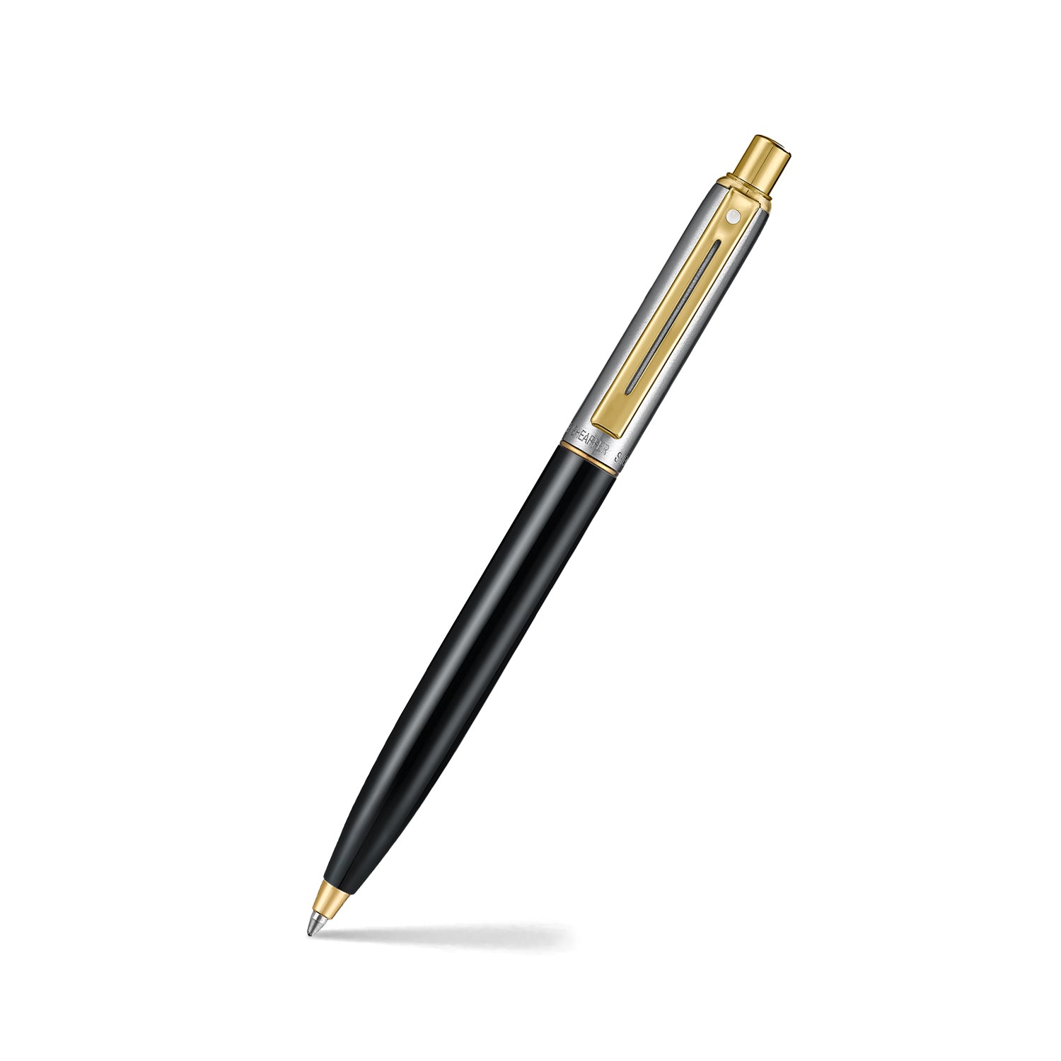 Sheaffer Sentinel Metal 335 Glossy Black Barrel and Brushed Chrome Ballpoint Pen with Gold Trims