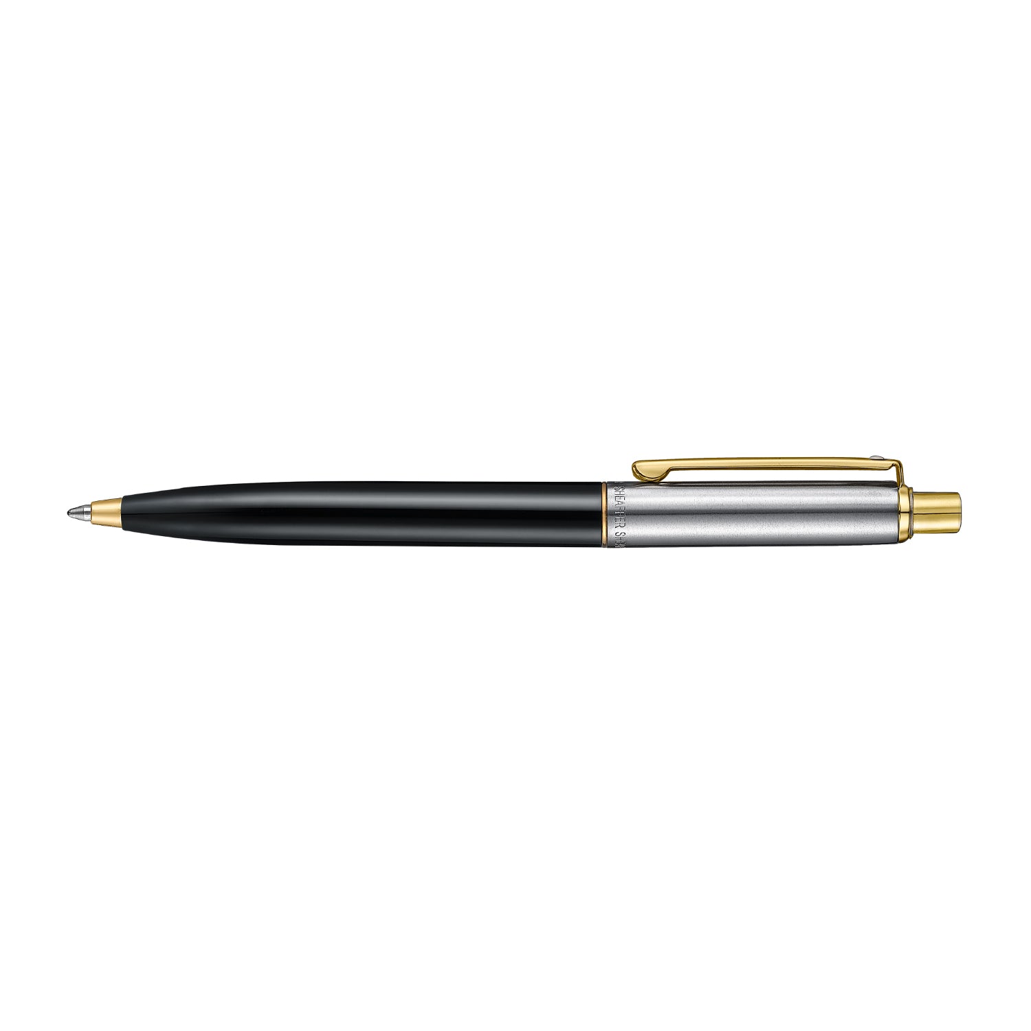 Sheaffer Sentinel Metal 335 Glossy Black Barrel and Brushed Chrome Ballpoint Pen with Gold Trims
