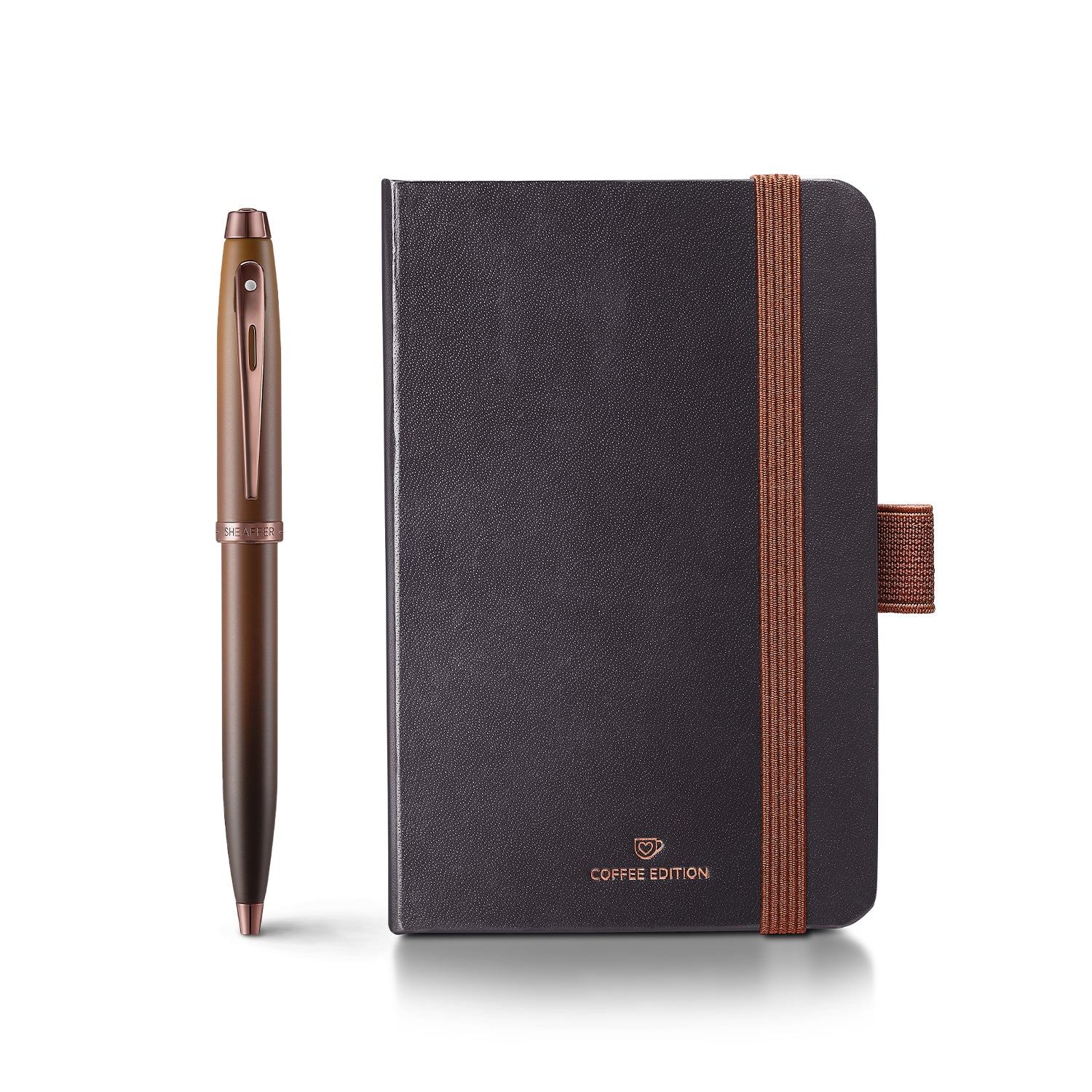 Sheaffer Gift Set ft. Coffee Edition 100 9374 Ballpoint Pen with Regal Brown PVD Trims and Small Notebook