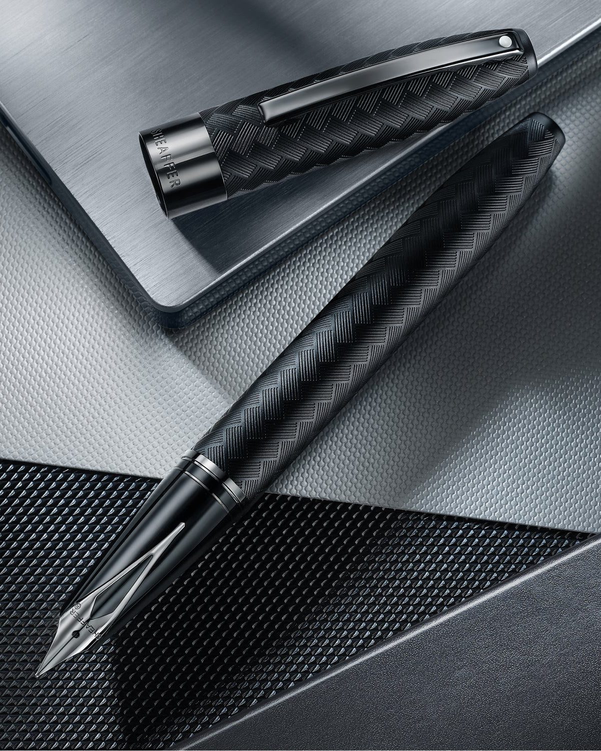 Sheaffer Legacy Chevron 9066 Matte Black Fountain Pen with PVD Gunmetal Inlaid Nib and Trims
