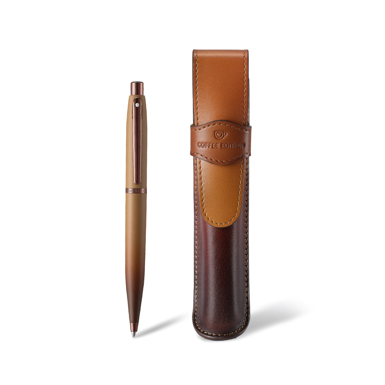 Sheaffer VFM G9428 Coffee Edition Ballpoint Pen with Leather Single Pen Pouch Gift Set