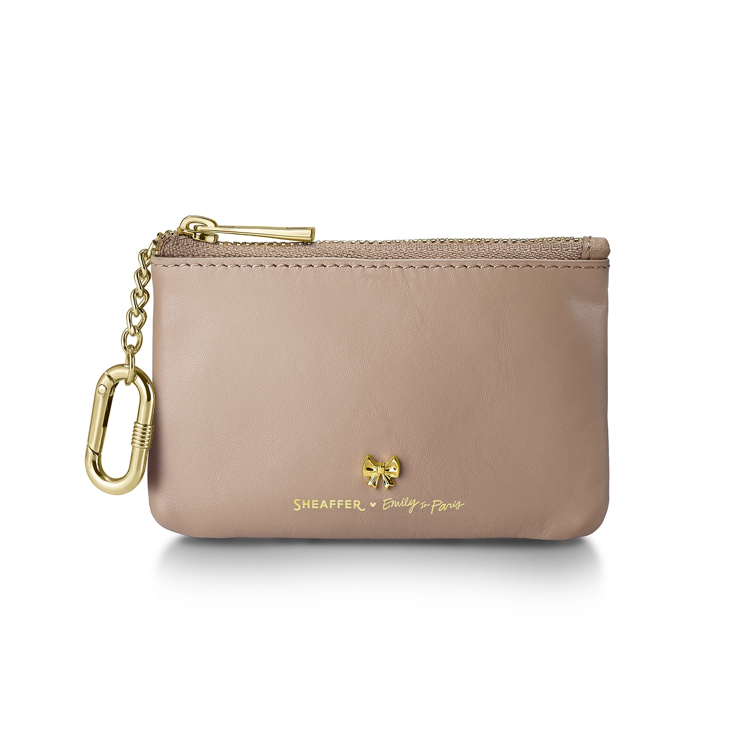 Sheaffer Emily in Paris Full-Grain Leather Zipped Key Fob Pouch with Bow-Shaped Emblem - Taupe