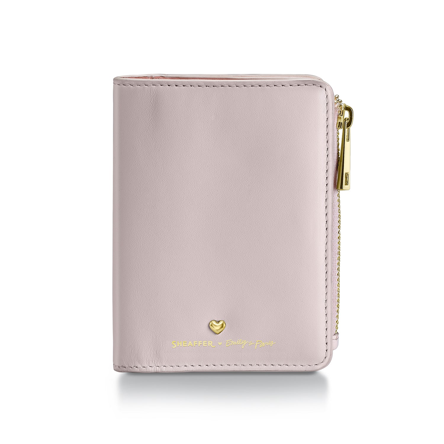 Sheaffer Emily in Paris Full-Grain Leather Zipped Bifold Coin Wallet with Heart-Shaped Emblem - Pink
