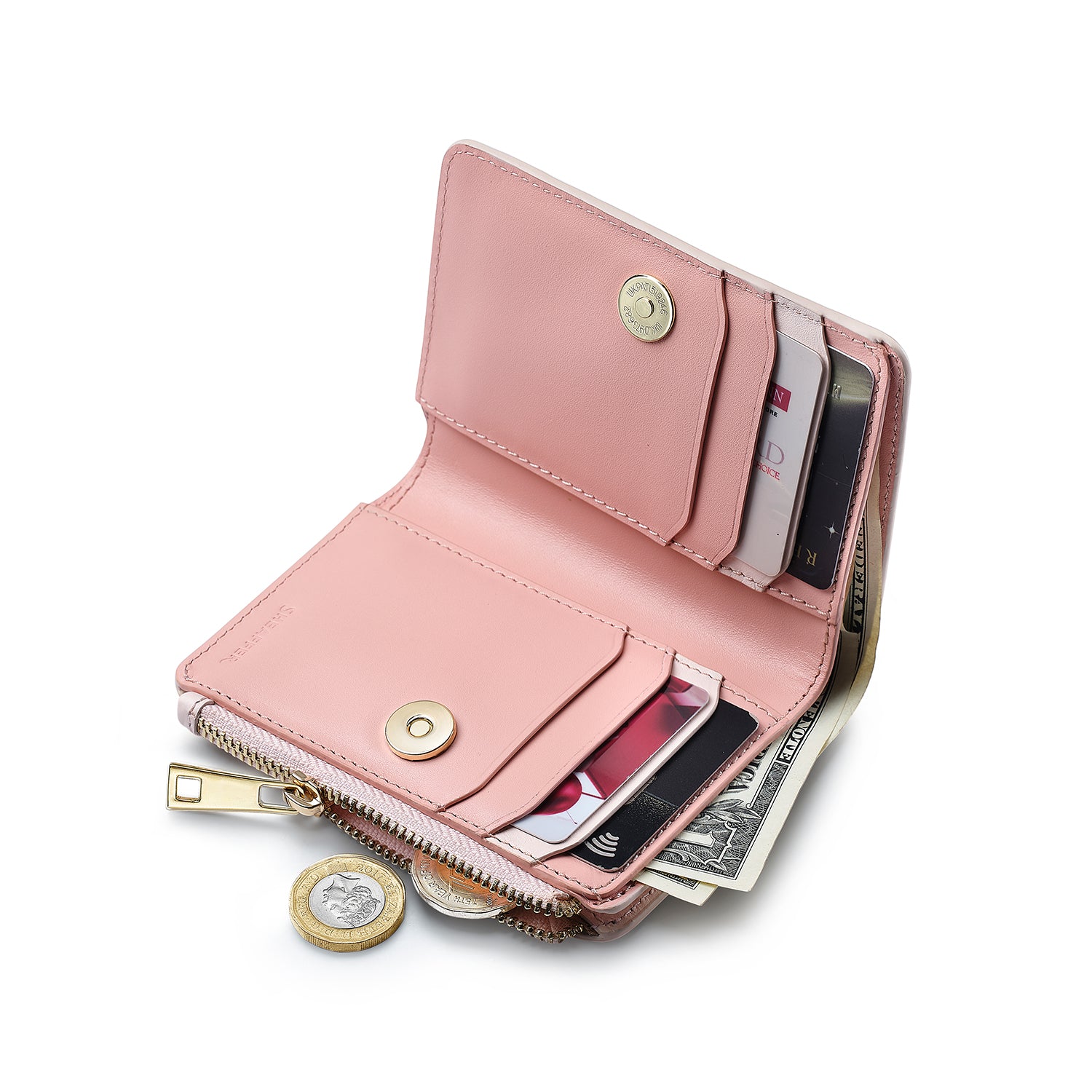 Sheaffer Emily in Paris Full-Grain Leather Zipped Bifold Coin Wallet with Heart-Shaped Emblem - Pink