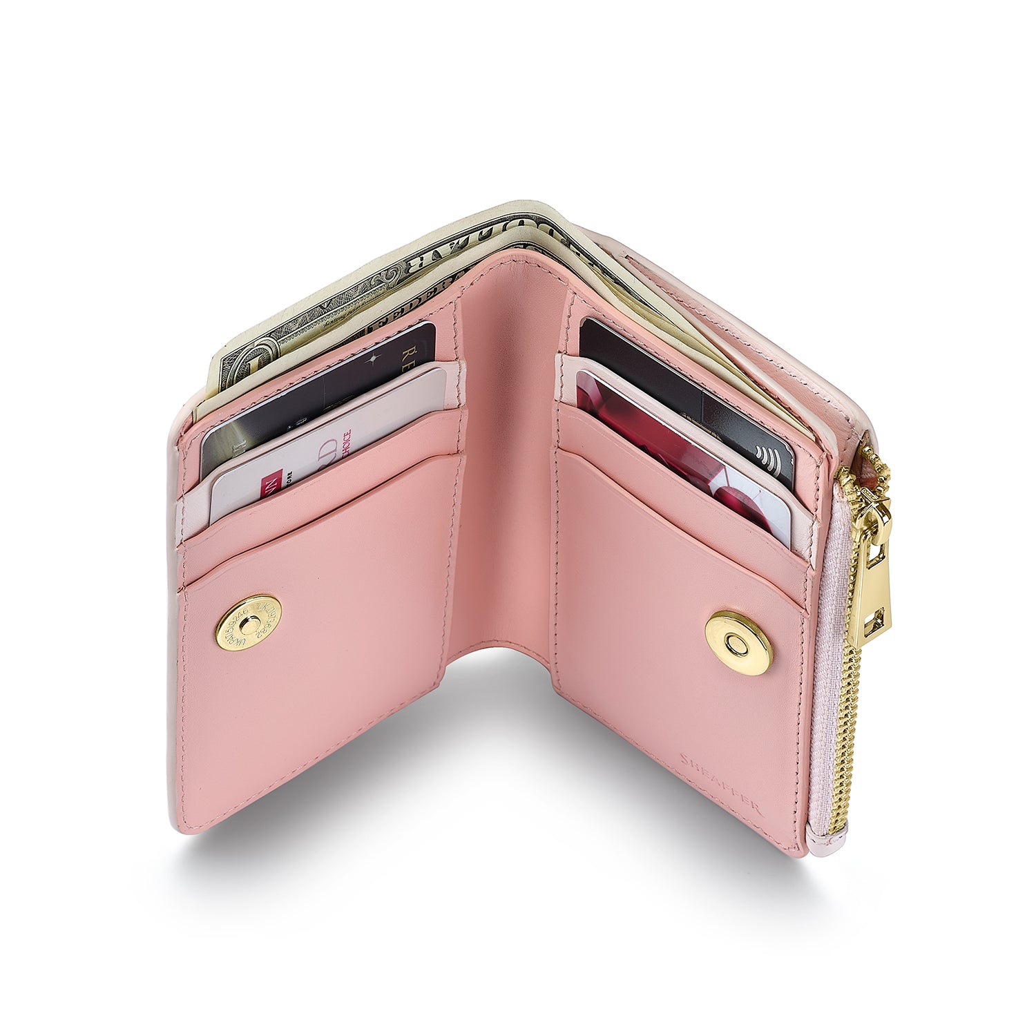 Sheaffer Emily in Paris Full-Grain Leather Zipped Bifold Coin Wallet with Heart-Shaped Emblem - Pink