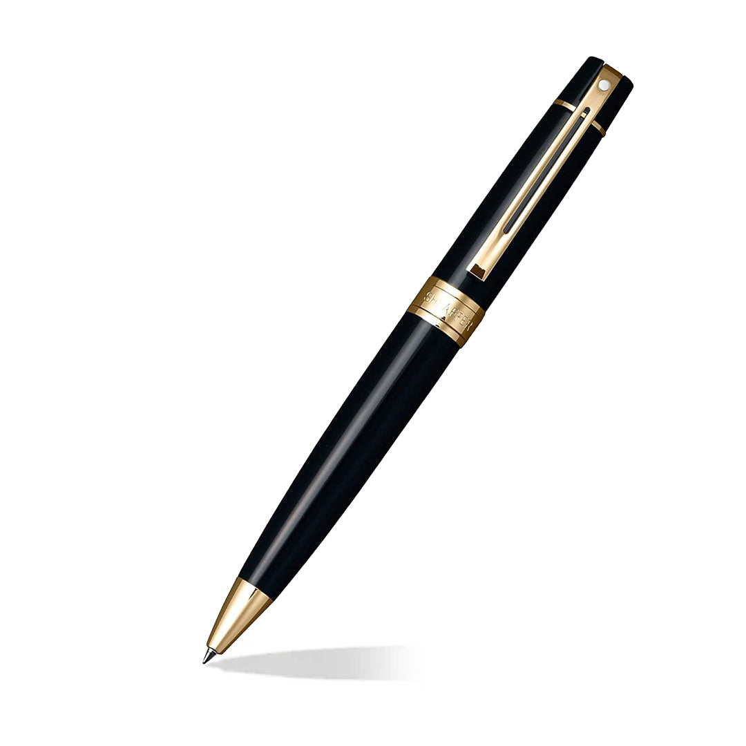 Sheaffer Gift Set ft. Glossy Black 300 Ballpoint Pen with Gold Trims and Table Clock