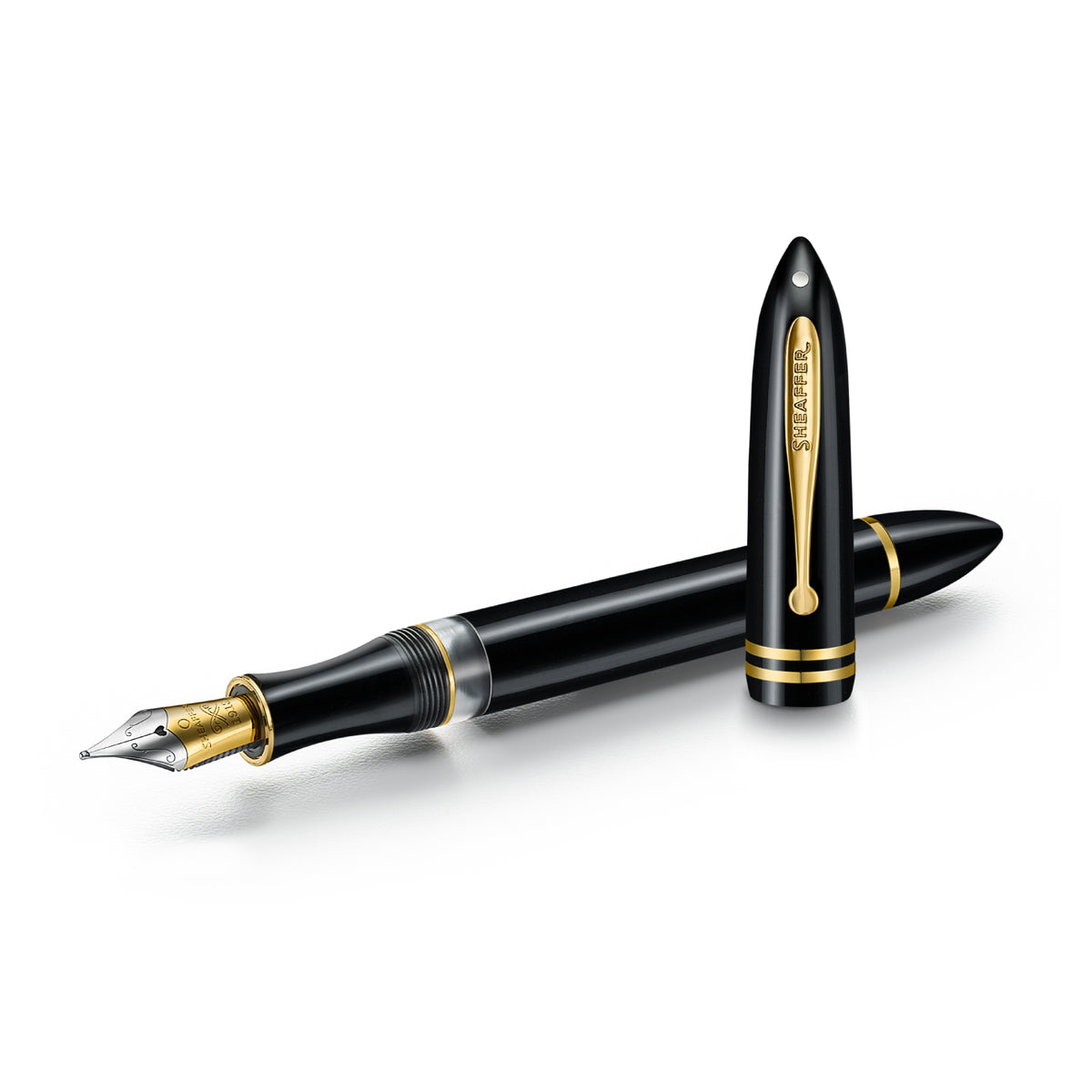PEN SHEAFFER BALANCE III E893 GLOSSY BLACK AND GOLD TRIMS FP EXTRA FINE