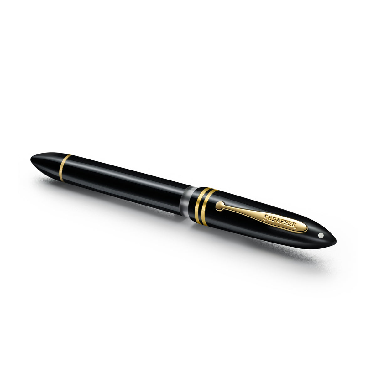 PEN SHEAFFER BALANCE III E893 GLOSSY BLACK AND GOLD TRIMS FP BROAD