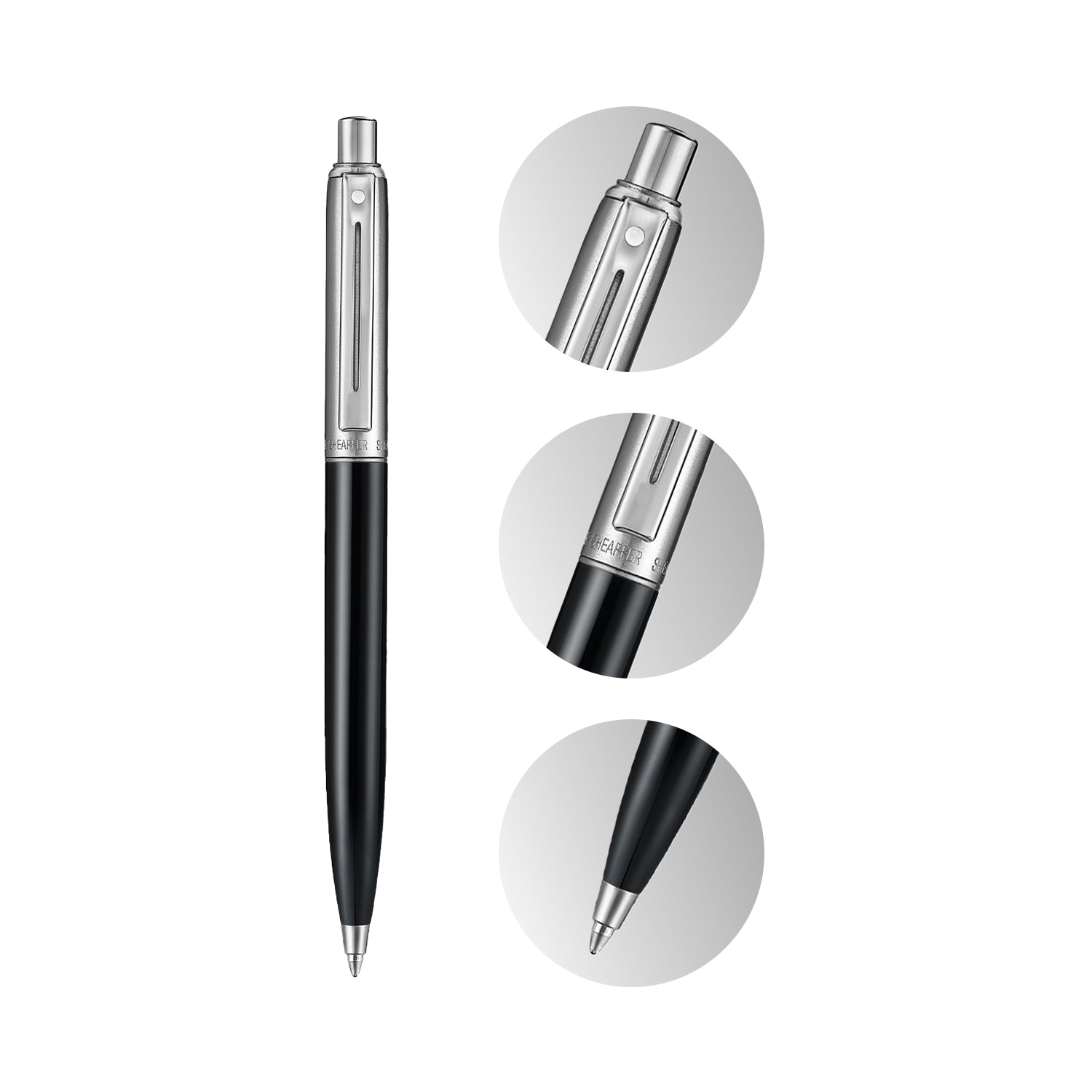 Sheaffer Sentinel Metal 332 Glossy Black Barrel and Brushed Chrome Ballpoint Pen with Chrome Trims