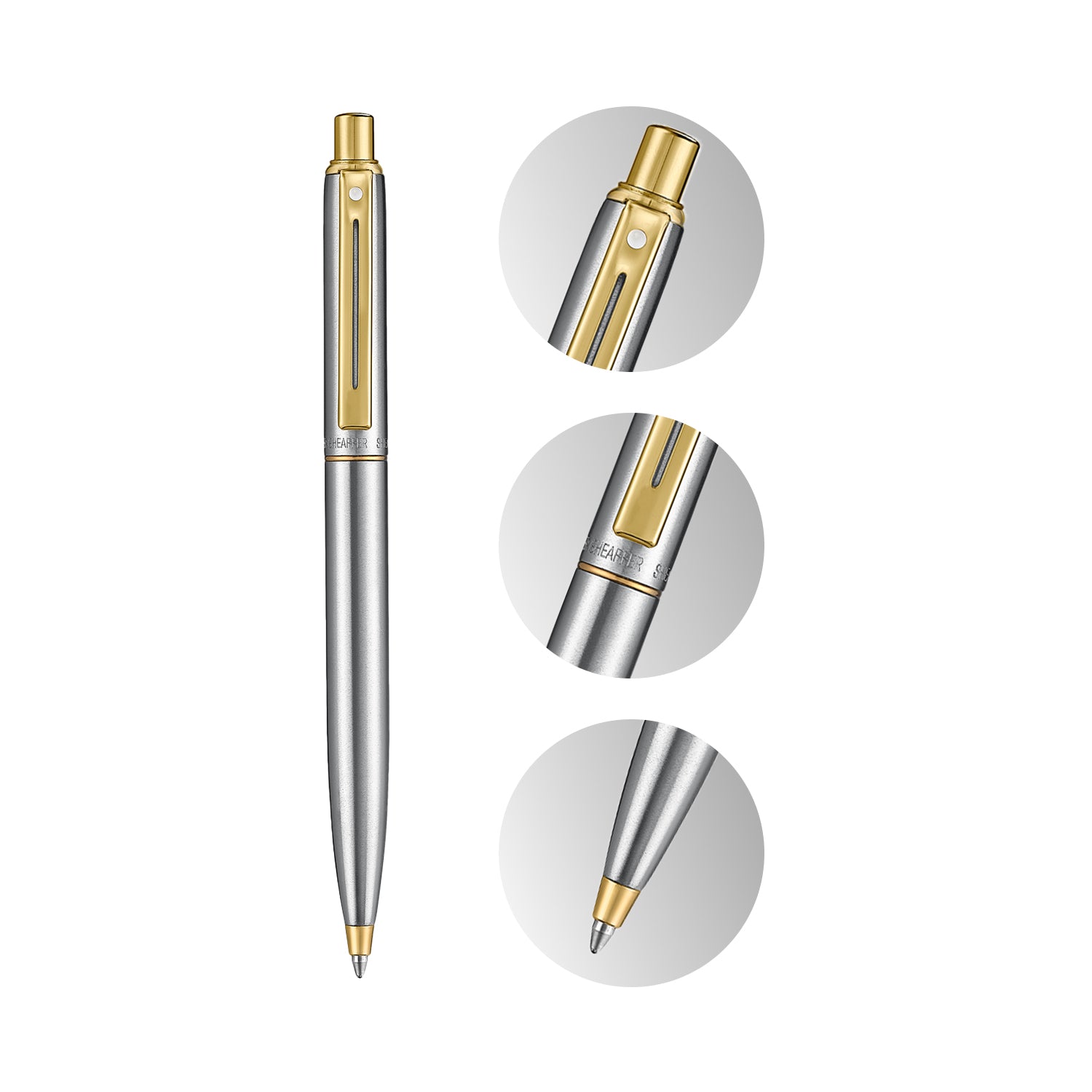Sheaffer Sentinel Metal 333 Brushed Chrome Ballpoint Pen with Gold Tri