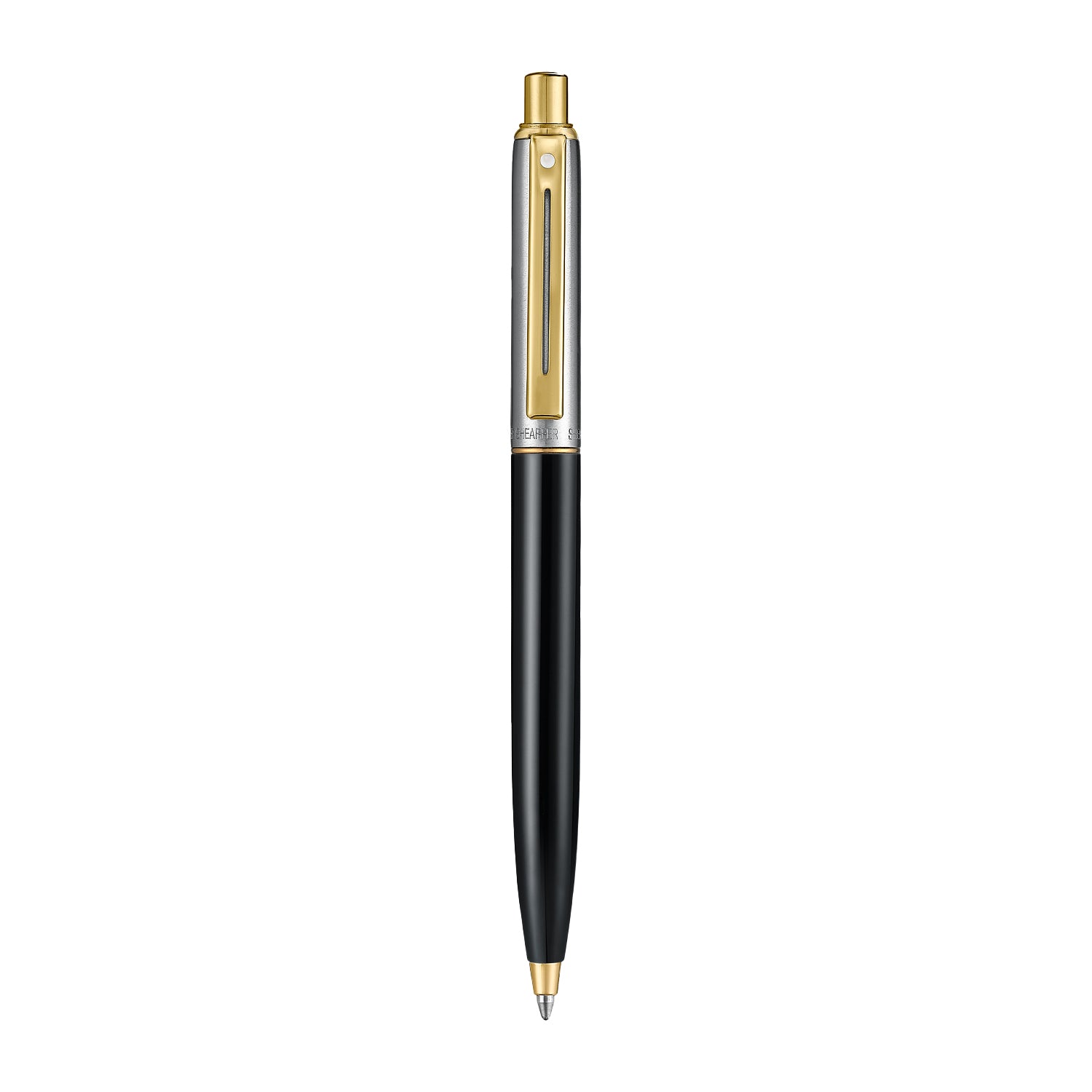 Sheaffer Sentinel Metal 335 Glossy Black Barrel and Brushed Chrome Ballpoint Pen with Gold Trims