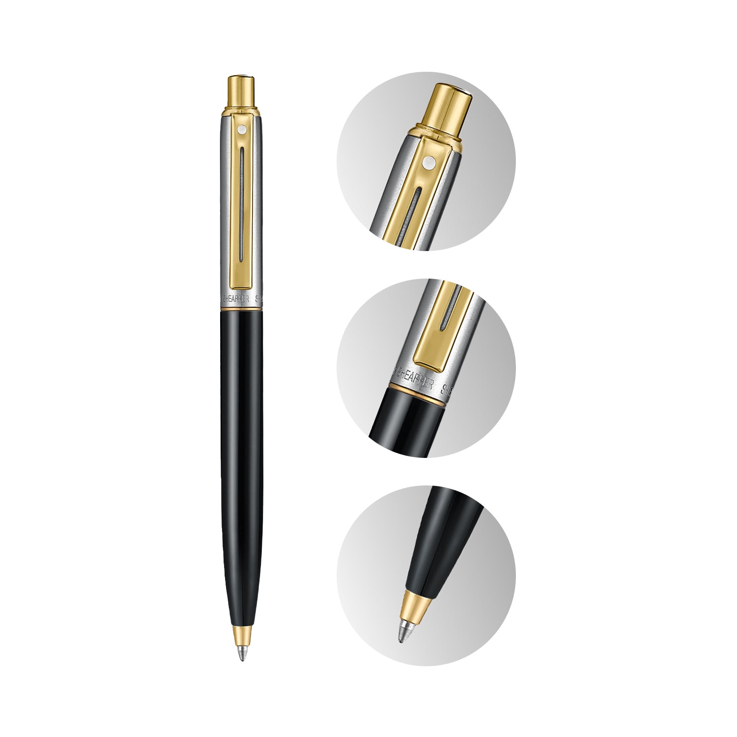 Sheaffer Sentinel Metal 335 Glossy Black Barrel and Brushed Chrome Ballpoint Pen with Gold Trims