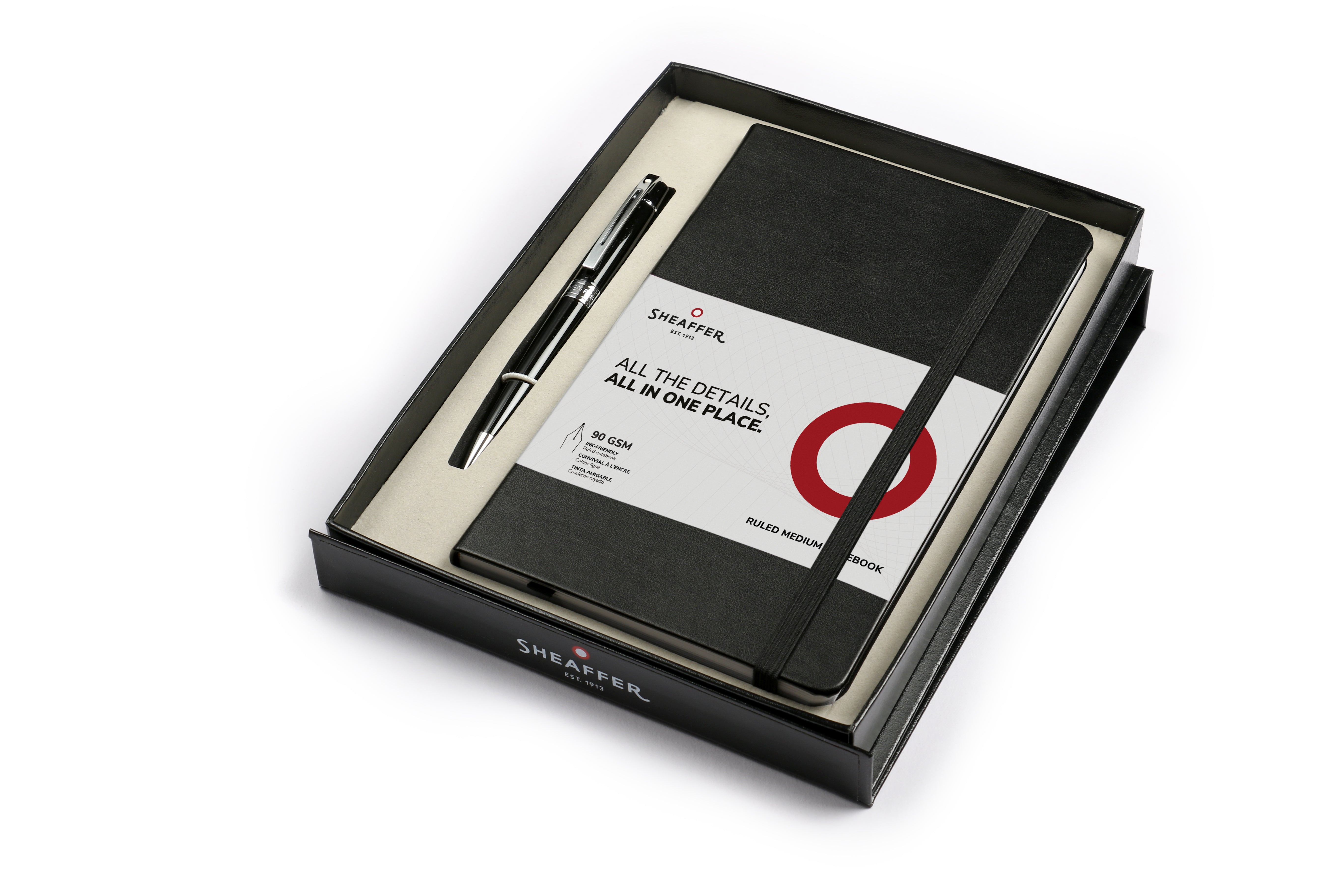 Sheaffer® Gift Set ft. Glossy Black S300 9312 Ballpoint Pen with Chrome Trim and Medium Notebook