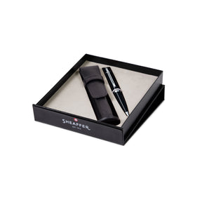 Sheaffer Gift Set Glossy Black 300 9312 Ballpoint Pen With Chrome Trim And Pen Pouch