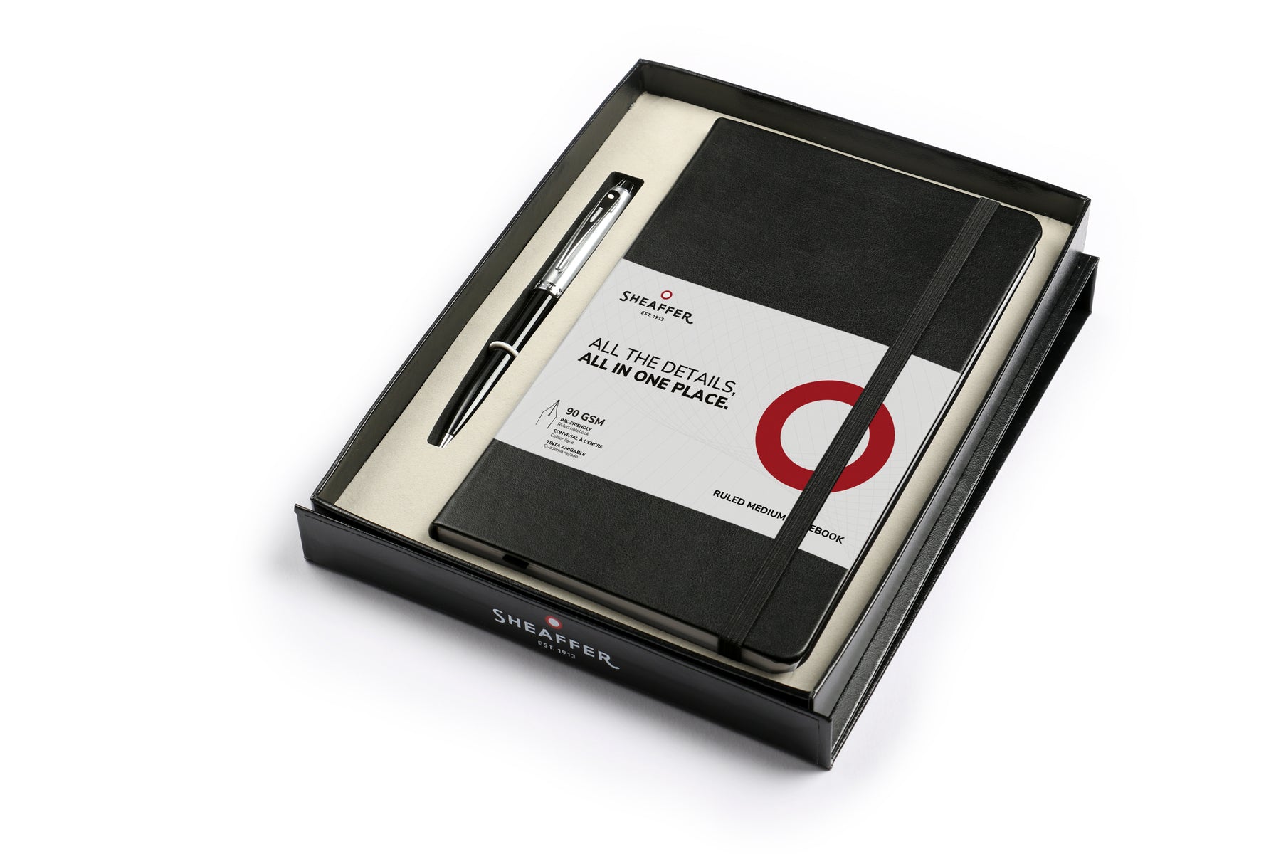 Sheaffer® Gift Set ft. Glossy Black S100 9313 Ballpoint Pen with Chrome Trim and Medium Notebook