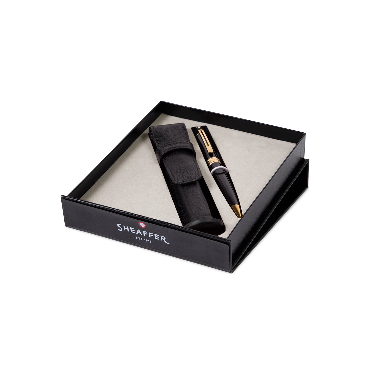 Sheaffer Gift Set Glossy Black 300 9312 Ballpoint Pen With Gold Trim And Pen Pouch