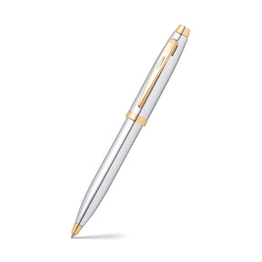 Sheaffer Gift Set ft. Bright Chrome 100 Ballpoint Pen with Gold Trims and Table Clock