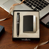 Sheaffer Gift Set ft. Matte Black 100 Ballpoint Pen with Chrome Trims and Business Card Holder