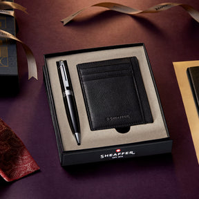 Sheaffer Gift Set ft. Glossy Black 300 Ballpoint Pen with Chrome Trims and Credit Card Holder