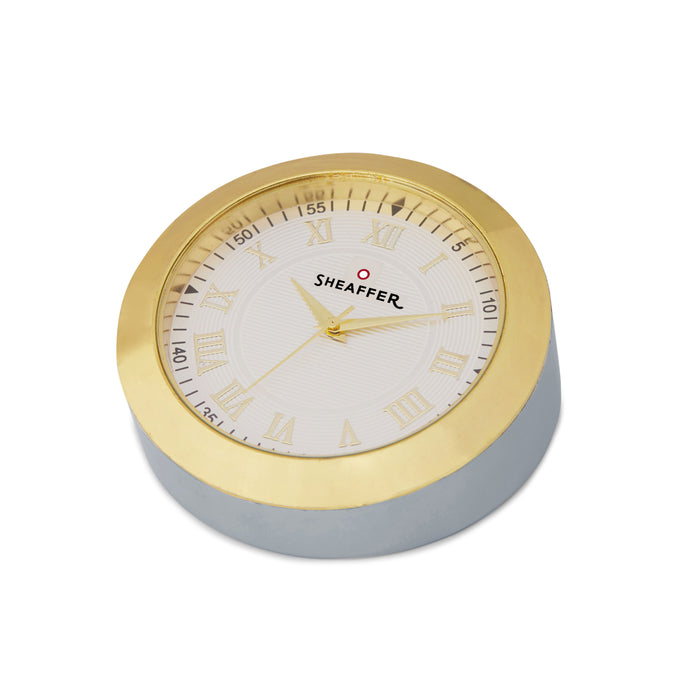 Sheaffer Gift Collection 300 – 9342 Chrome Ballpoint Pen with Gold Trims and Table Clock - Image 5