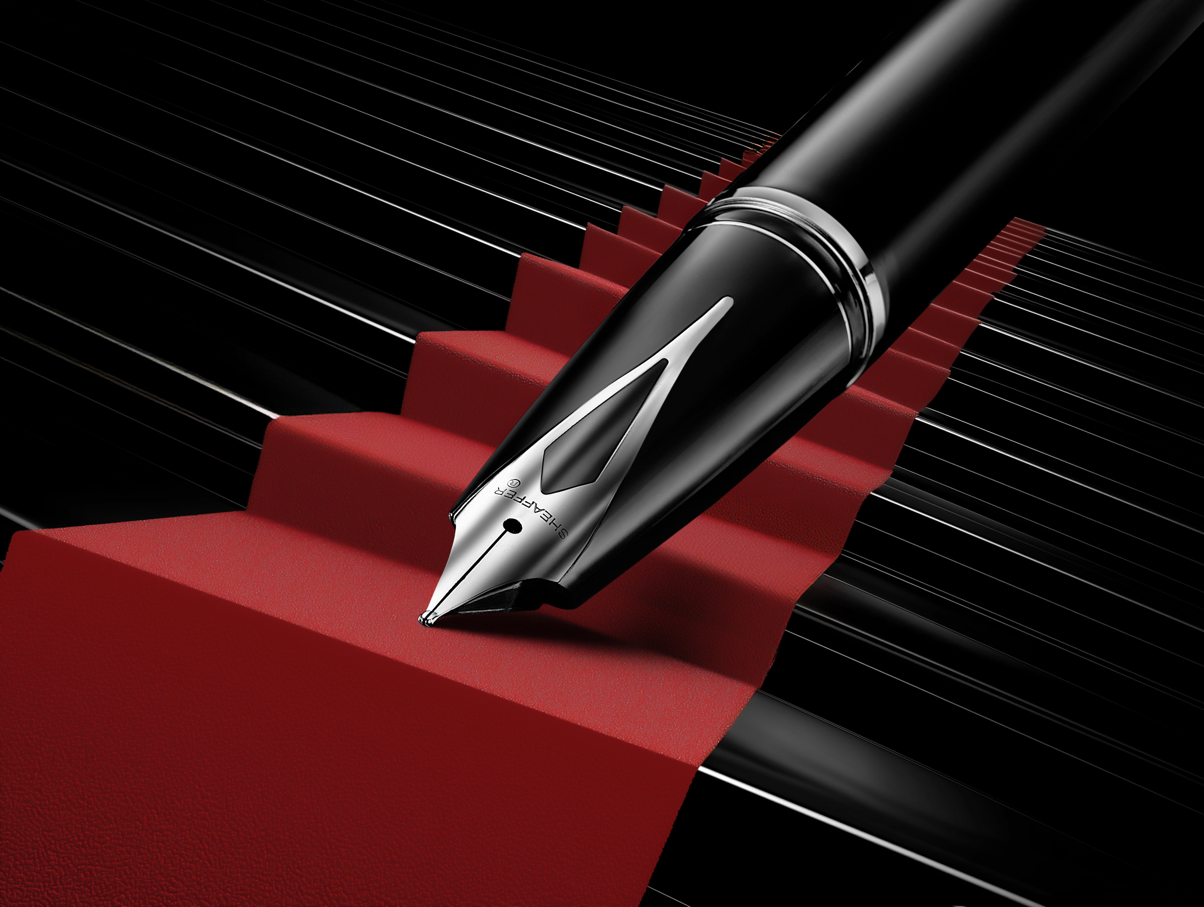 Sheaffer Legacy 9064 Glossy Black Inlaid Nib Fountain Pen with Chrome-