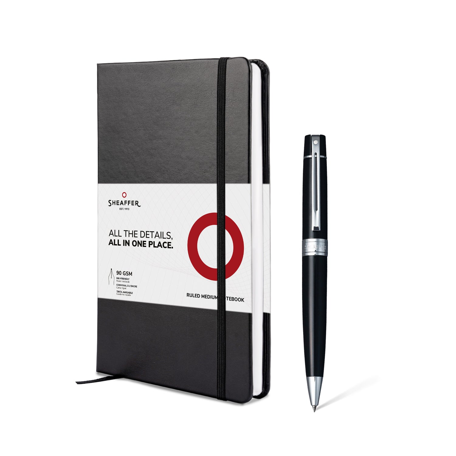 Sheaffer® Gift Set ft. Glossy Black S300 9312 Ballpoint Pen with Chrome Trim and Medium Notebook