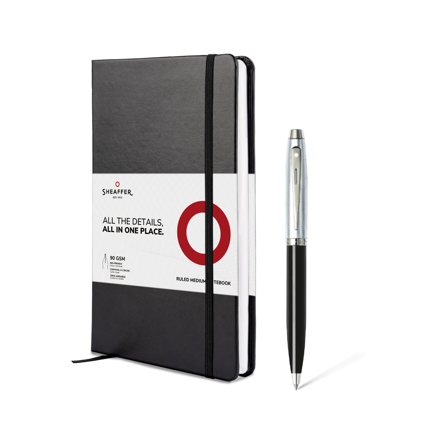 Sheaffer® Gift Set ft. Glossy Black S100 9313 Ballpoint Pen with Chrome Trim and Medium Notebook