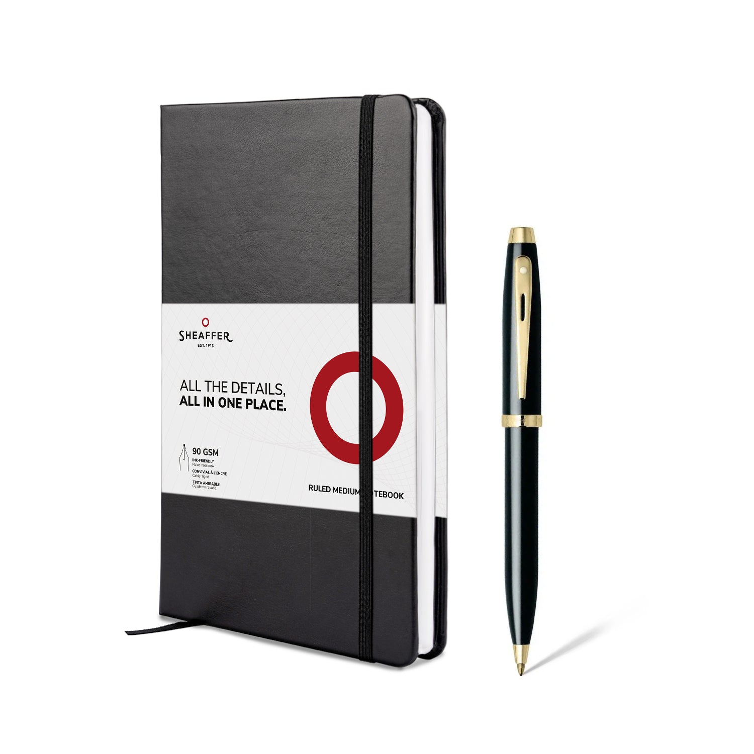 Sheaffer® Gift Set ft. Glossy Black S100 9322 Ballpoint Pen with Gold Tone Trim and Medium Notebook