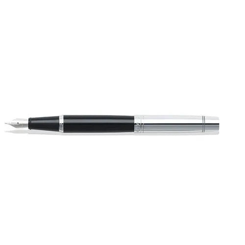 A sleek black Sheaffer® 300 Black and Chrome fountain pen, showcasing excellent writing performance, against a clean white background.