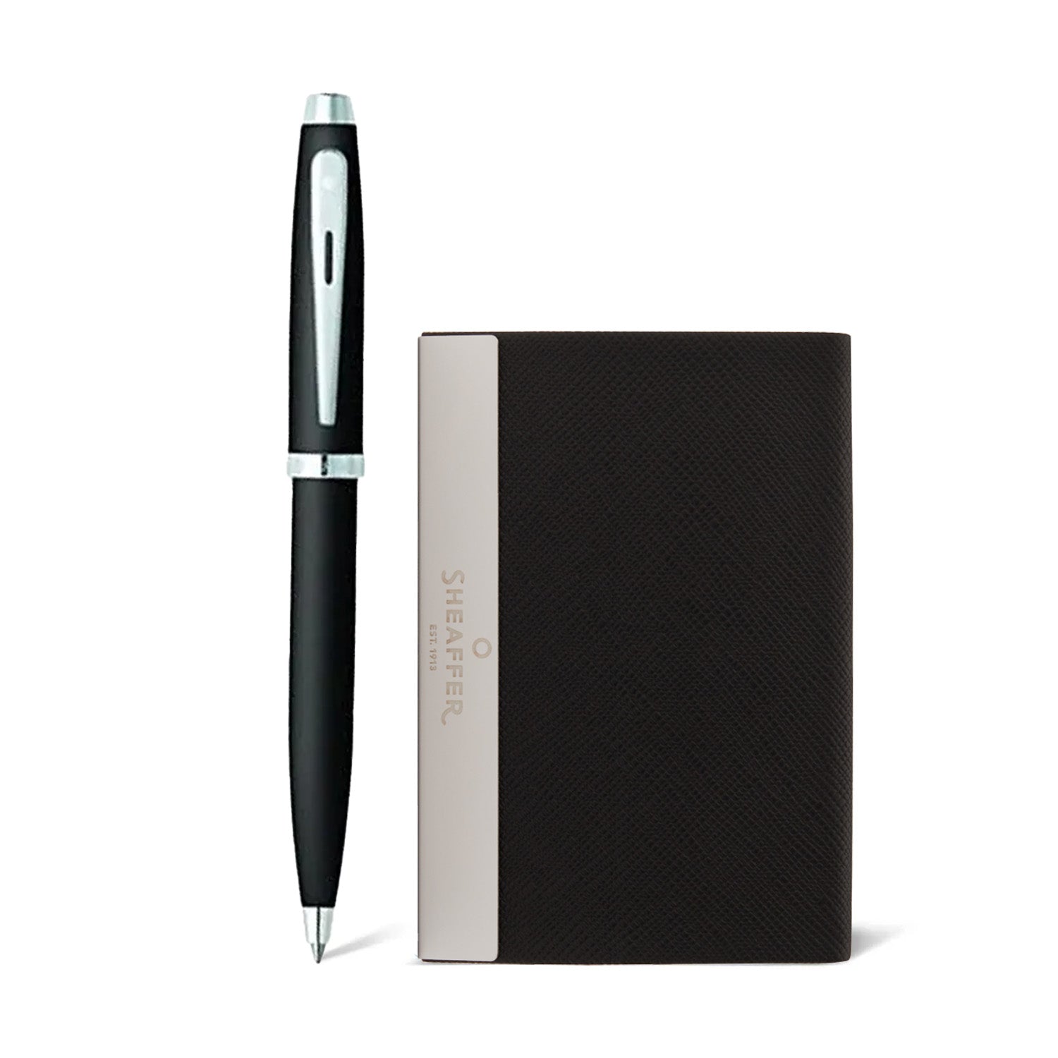 Sheaffer Gift Set ft. Matte Black 100 Ballpoint Pen with Chrome Trims and Business Card Holder