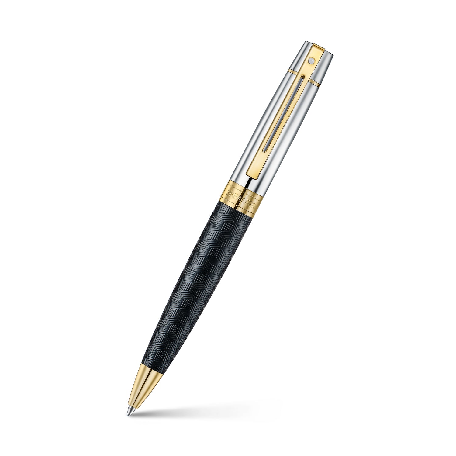 Sheaffer 300 9347 Engraved Black Ballpoint Pen with Chrome Cap and Gold Trims