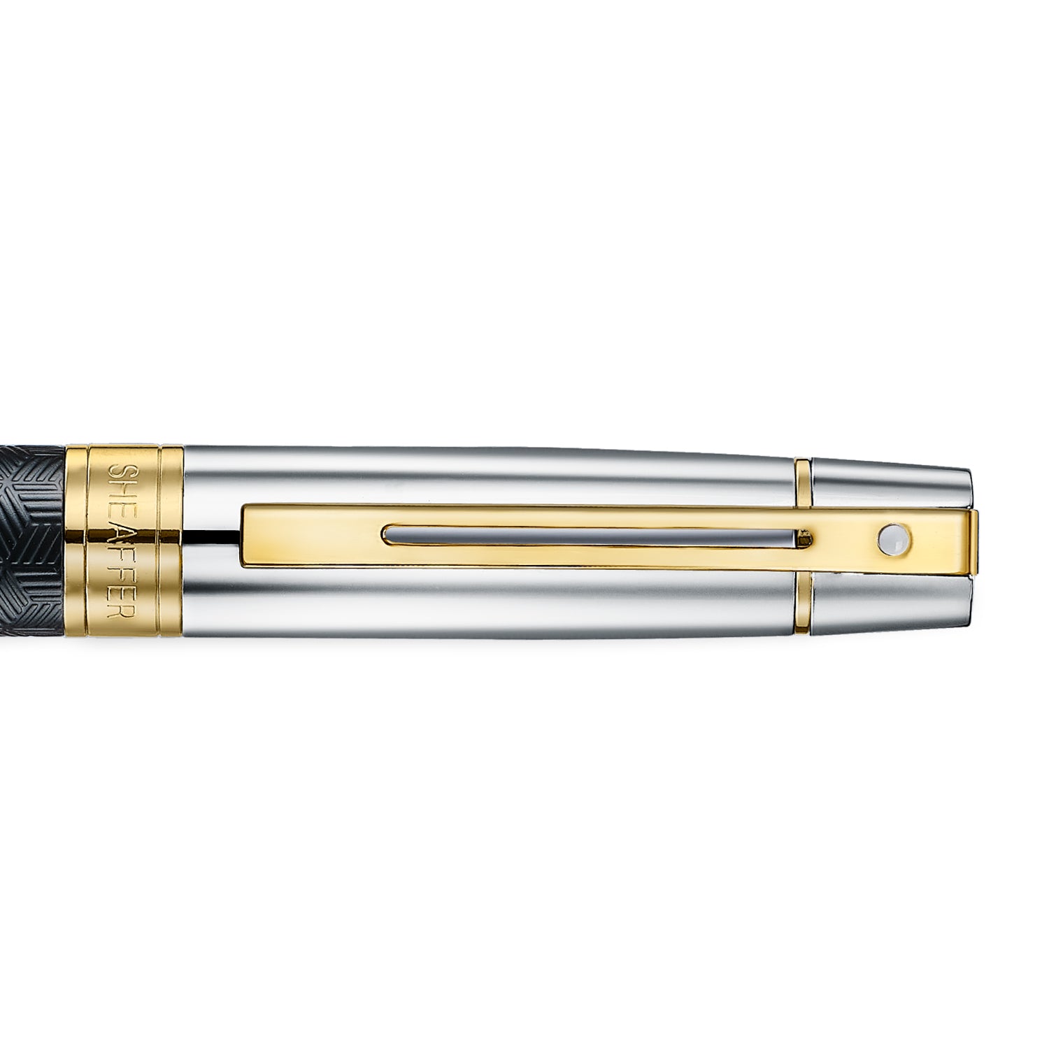 Sheaffer 300 9347 Engraved Black Ballpoint Pen with Chrome Cap and Gold Trims