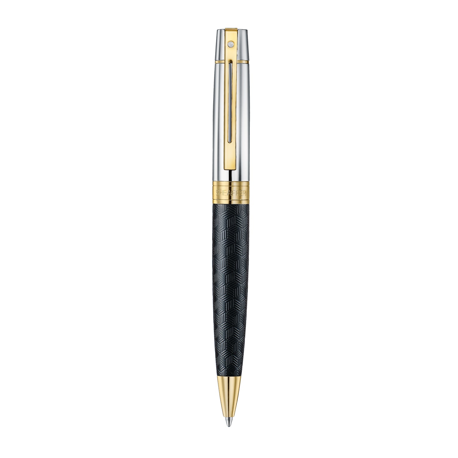 Sheaffer 300 9347 Engraved Black Ballpoint Pen with Chrome Cap and Gold Trims