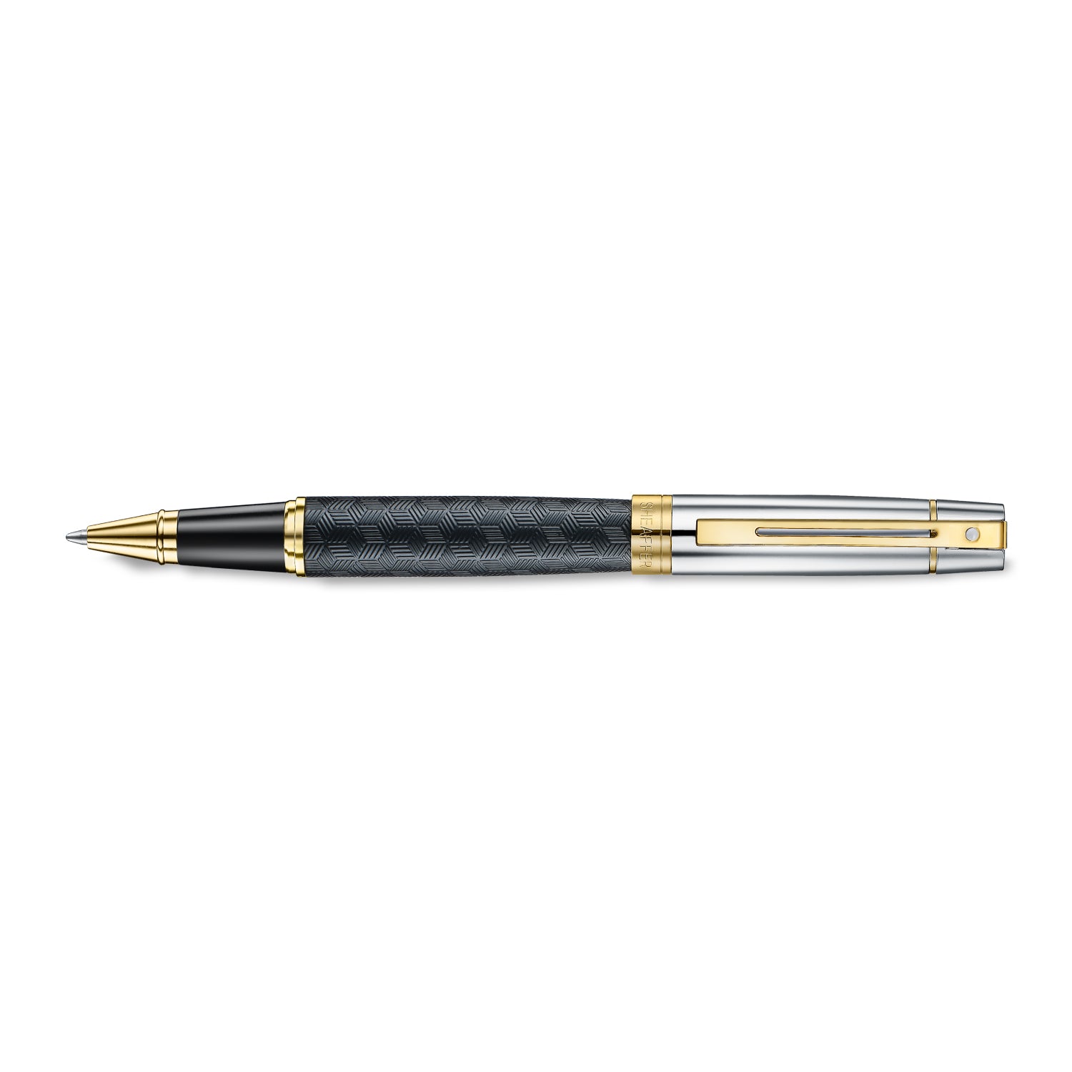 Sheaffer 300 9347 Engraved Black Rollerball Pen with Chrome Cap and Gold Trims