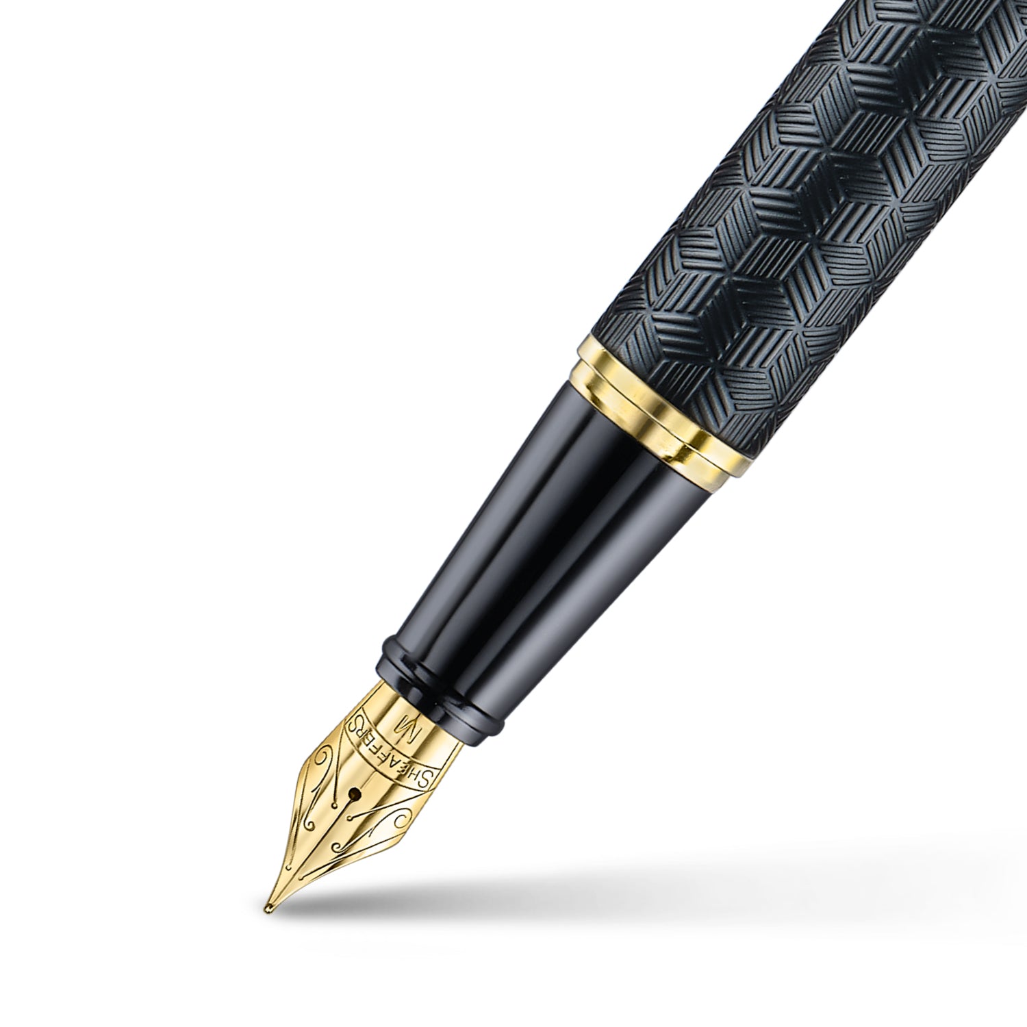 Sheaffer 300 9347 Engraved Black Fountain Pen with Chrome Cap and Gold Trims