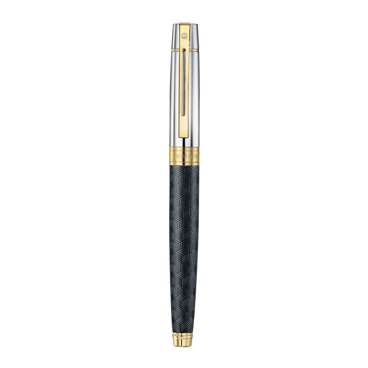 Sheaffer 300 9347 Engraved Black Fountain Pen with Chrome Cap and Gold Trims