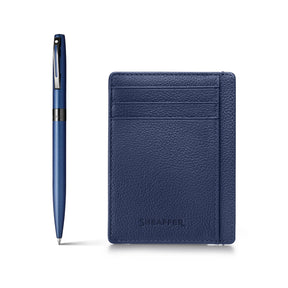 Sheaffer Gift Set ft. Matte Blue Reminder 9018 Ballpoint Pen with Black Trims and Sapphire Night Credit Card Holder