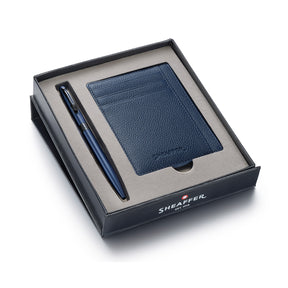 Sheaffer Gift Set ft. Matte Blue Reminder 9018 Ballpoint Pen with Black Trims and Sapphire Night Credit Card Holder