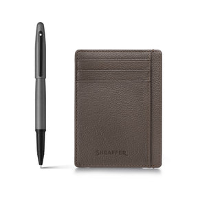 Sheaffer Gift Set ft. Matte Gray VFM 9424 Rollerball Pen with Black Trims and Driftwood Gray Credit Card Holder