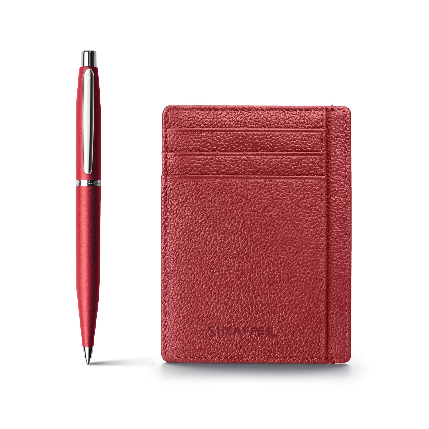 Sheaffer Gift Set ft. Excessive Red VFM 9403 Ballpoint Pen with Chrome Trims and Scarlet Blaze Credit Card Holder